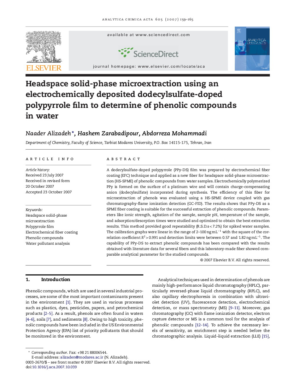 Headspace solid-phase microextraction using an electrochemically deposited dodecylsulfate-doped polypyrrole film to determine of phenolic compounds in water