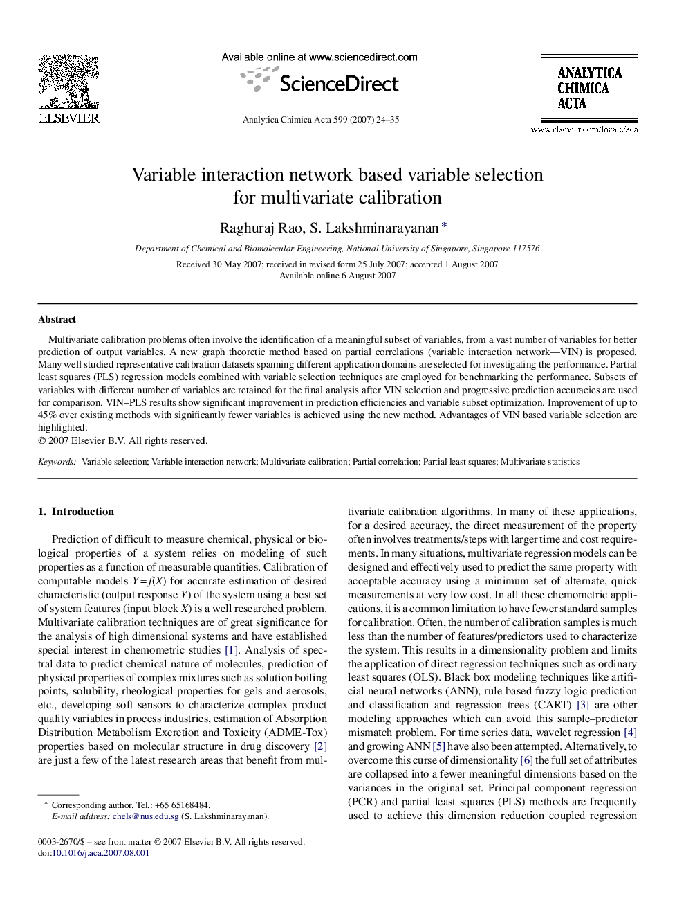 Variable interaction network based variable selection for multivariate calibration