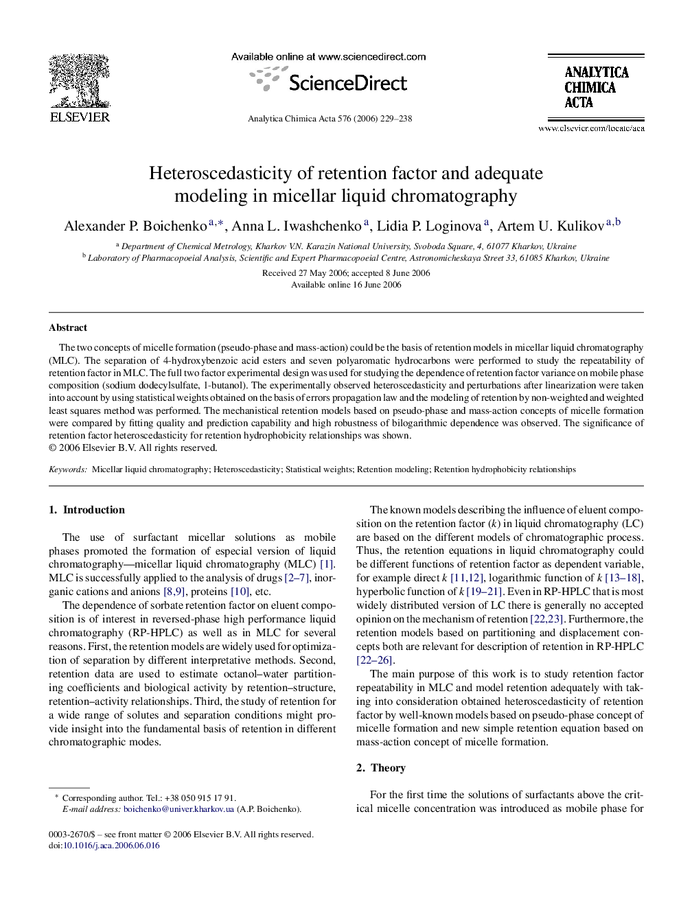 Heteroscedasticity of retention factor and adequate modeling in micellar liquid chromatography