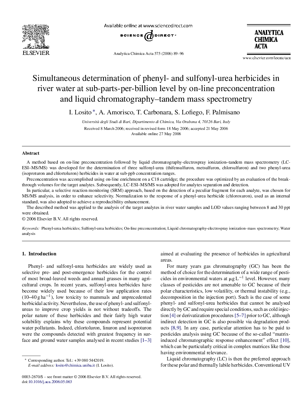 Simultaneous determination of phenyl- and sulfonyl-urea herbicides in river water at sub-parts-per-billion level by on-line preconcentration and liquid chromatography–tandem mass spectrometry