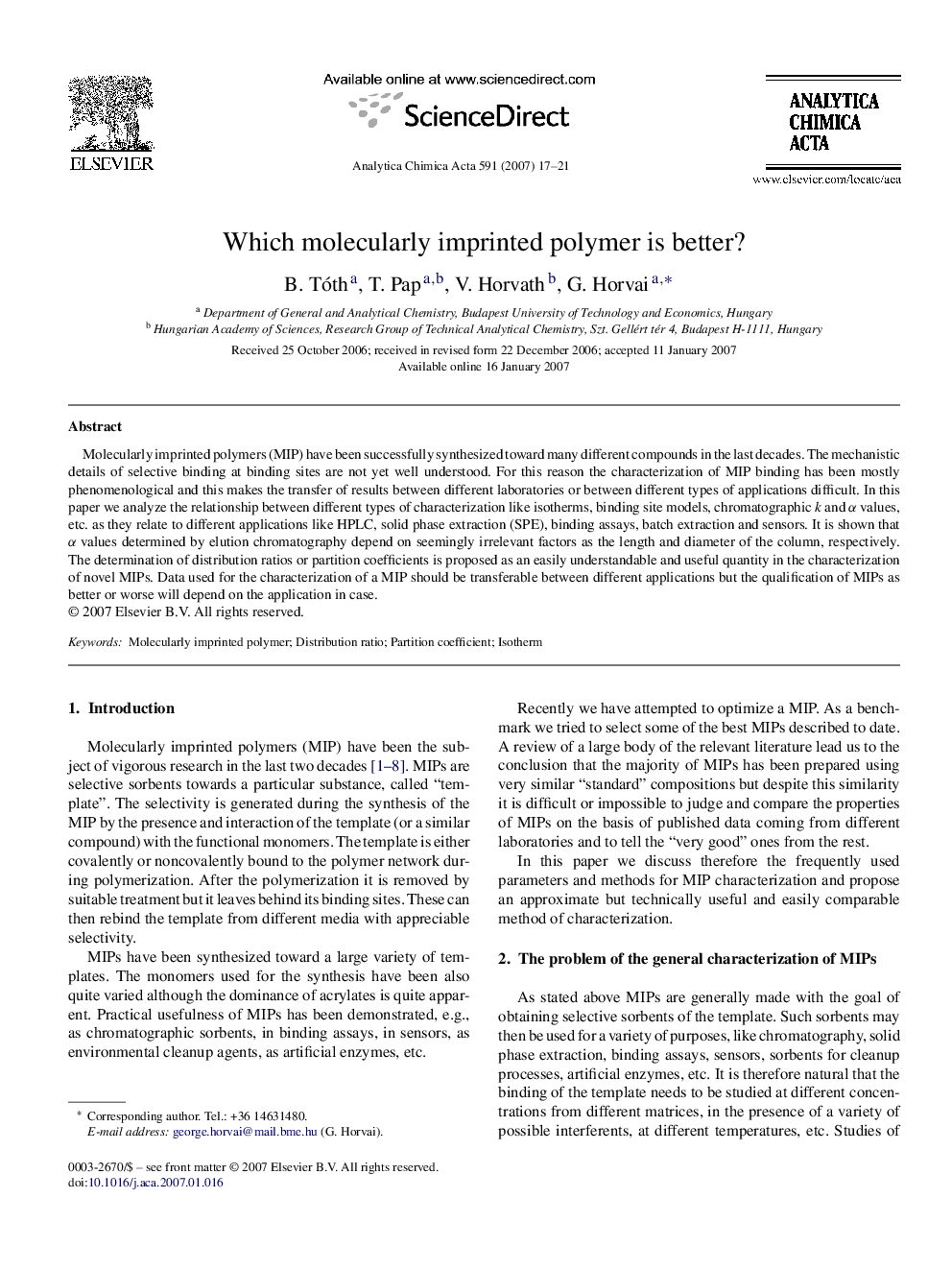 عکس صفحه اول مقاله: Which molecularly imprinted polymer is better? Which molecularly imprinted polymer is better?