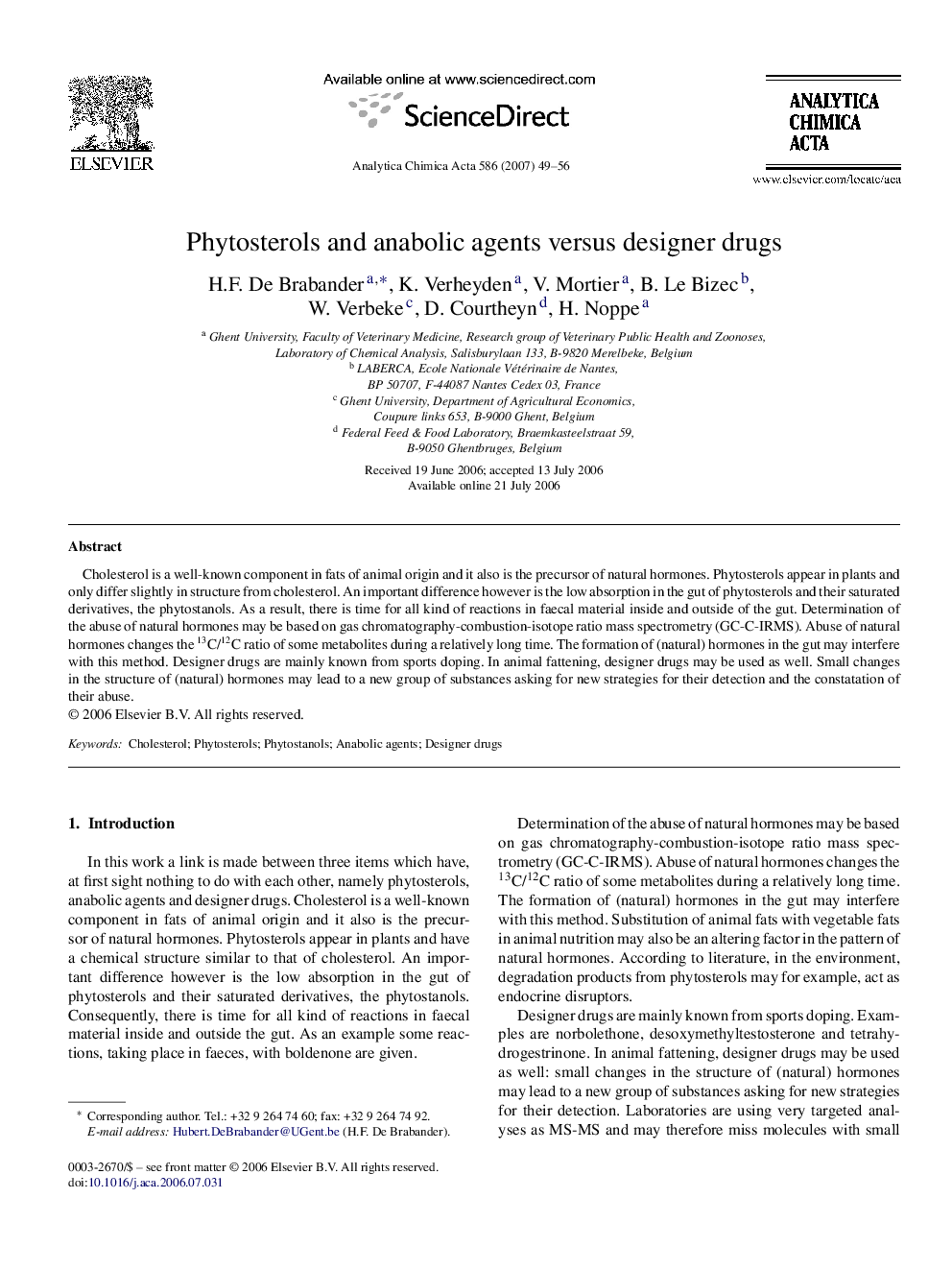 Phytosterols and anabolic agents versus designer drugs