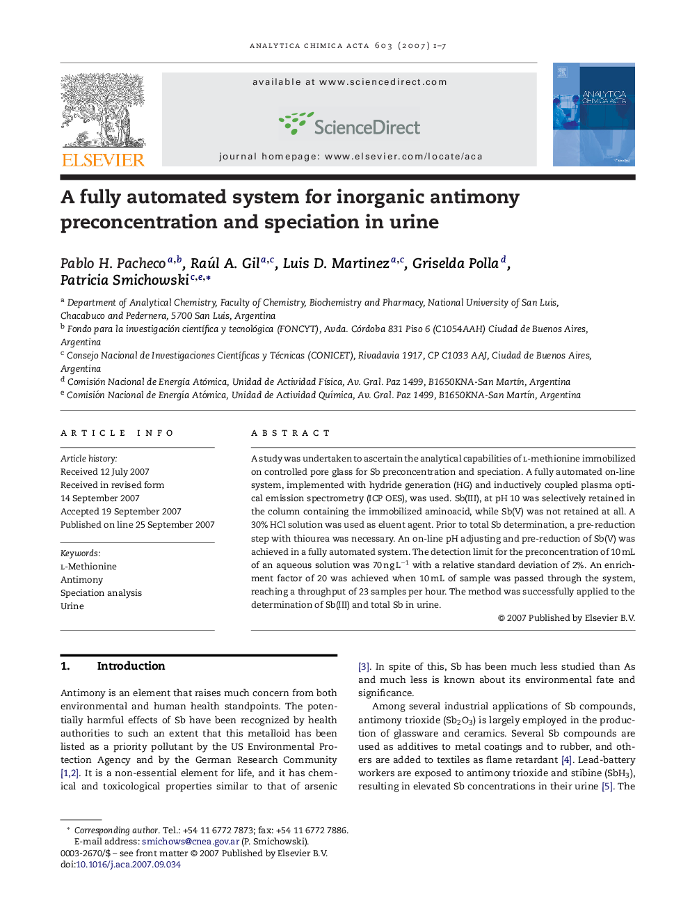 A fully automated system for inorganic antimony preconcentration and speciation in urine