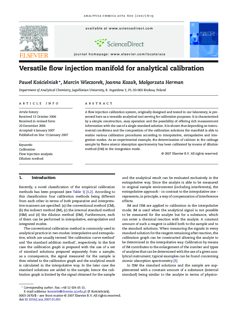 Versatile flow injection manifold for analytical calibration