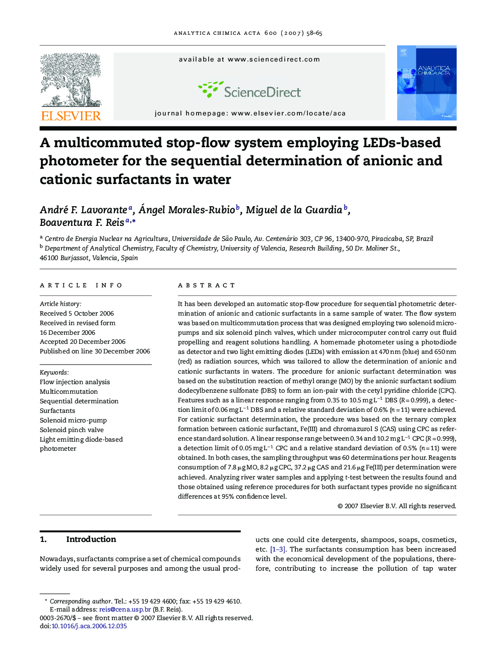 A multicommuted stop-flow system employing LEDs-based photometer for the sequential determination of anionic and cationic surfactants in water