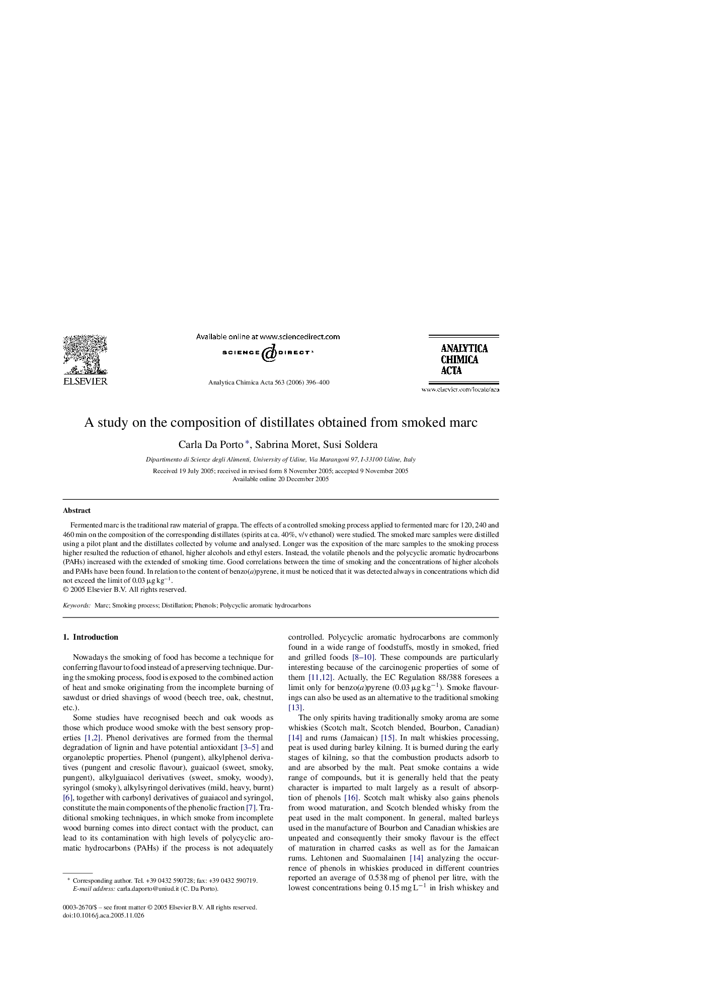 A study on the composition of distillates obtained from smoked marc