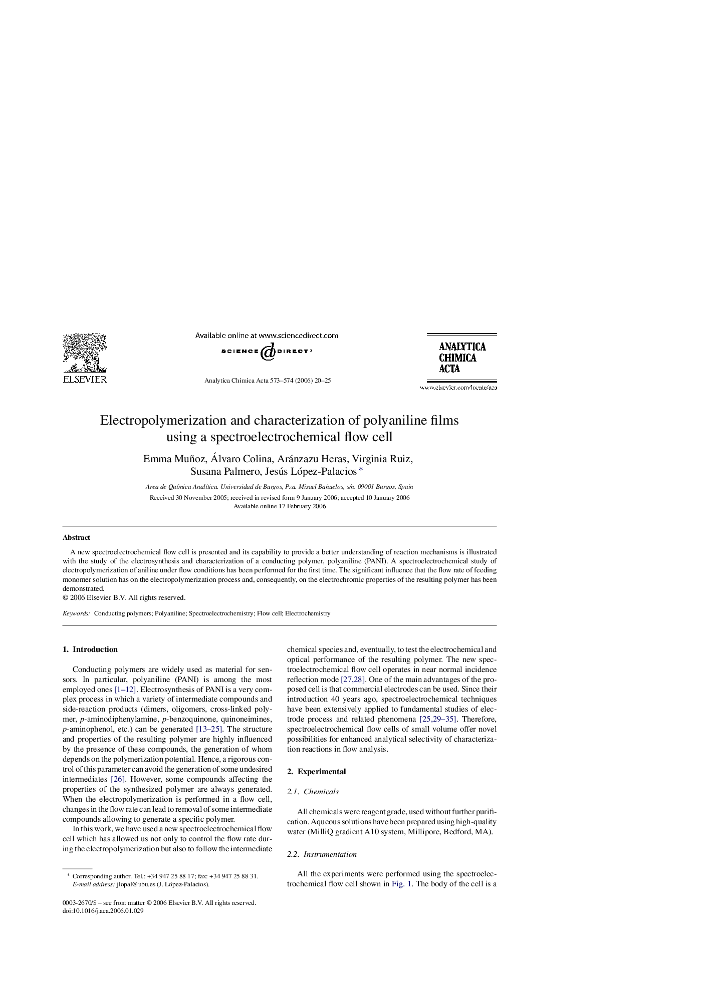 Electropolymerization and characterization of polyaniline films using a spectroelectrochemical flow cell