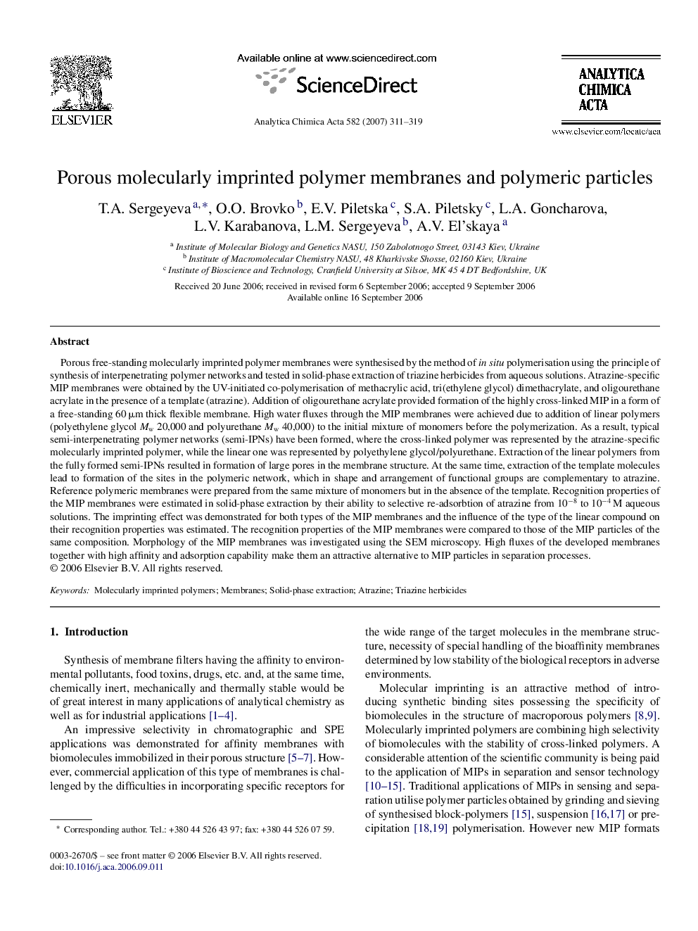 Porous molecularly imprinted polymer membranes and polymeric particles