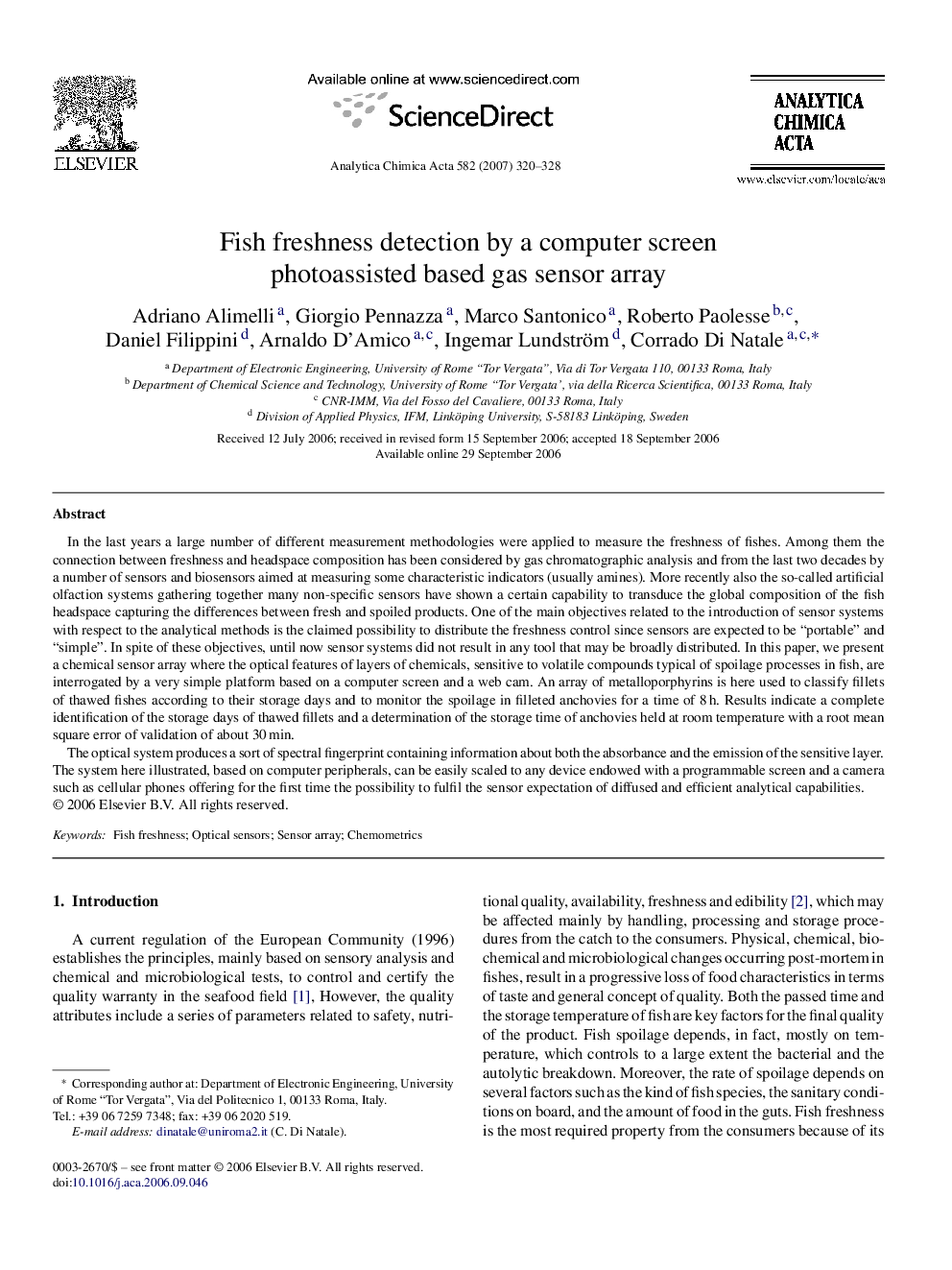 Fish freshness detection by a computer screen photoassisted based gas sensor array