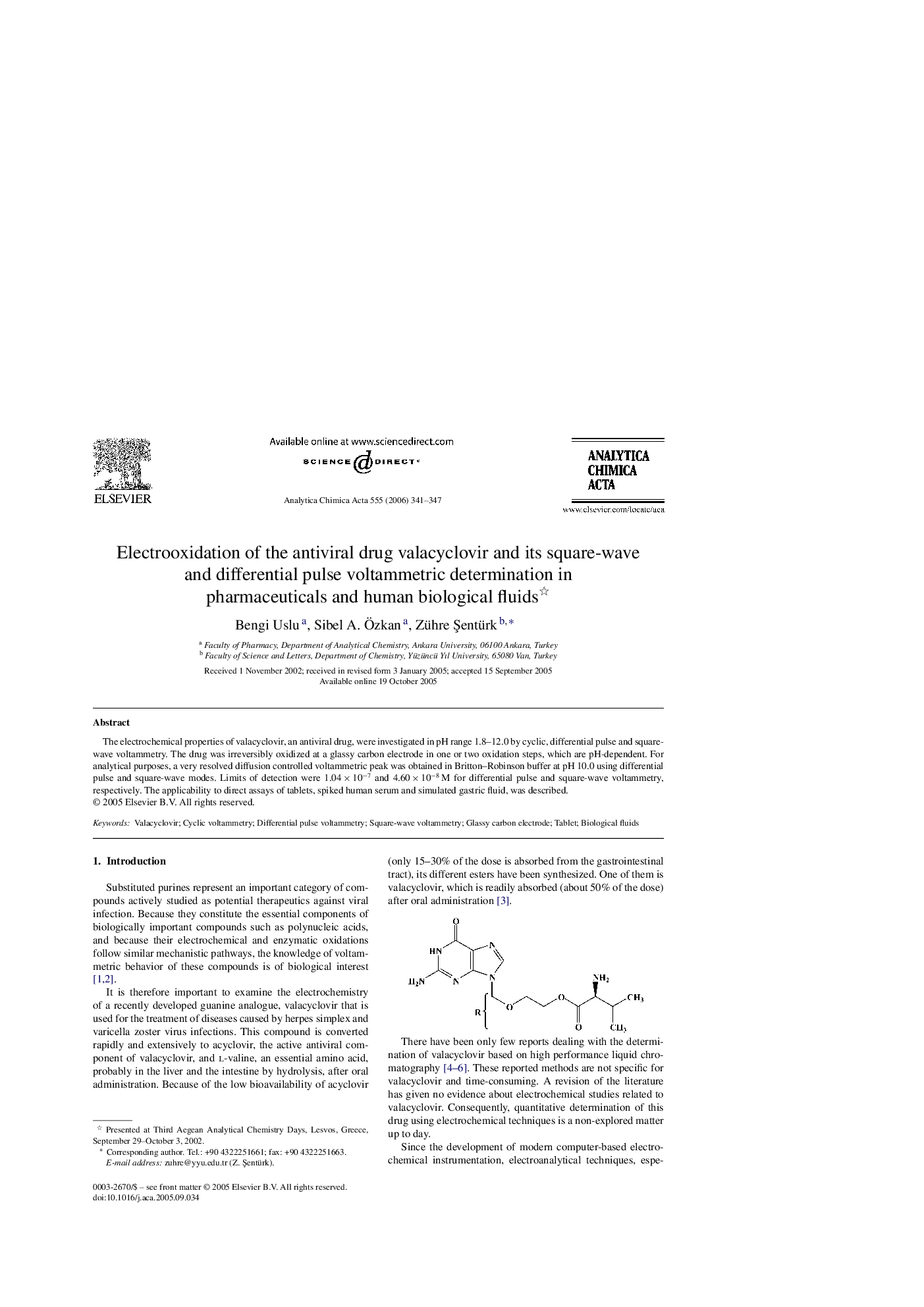 Electrooxidation of the antiviral drug valacyclovir and its square-wave and differential pulse voltammetric determination in pharmaceuticals and human biological fluids 