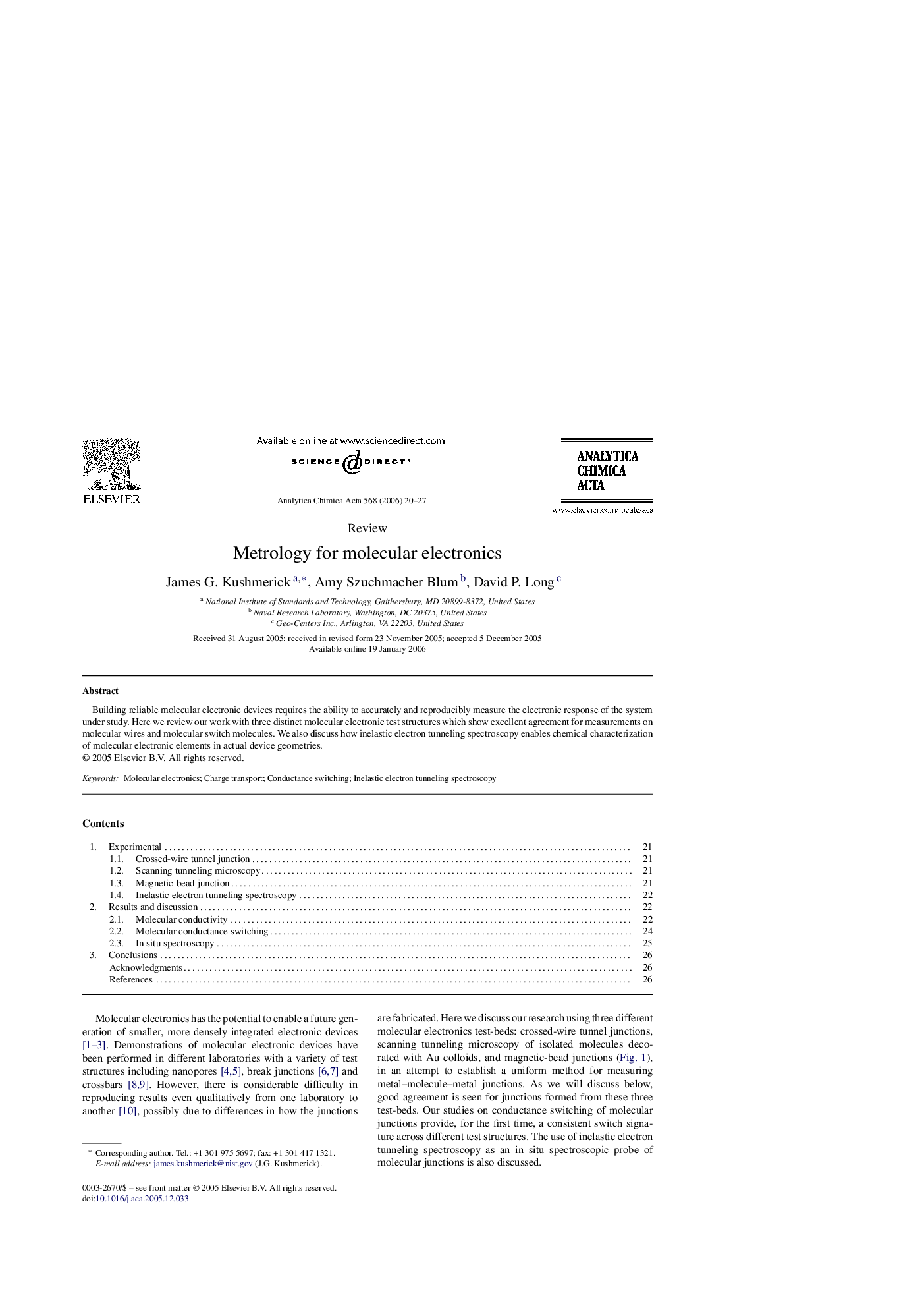 Metrology for molecular electronics