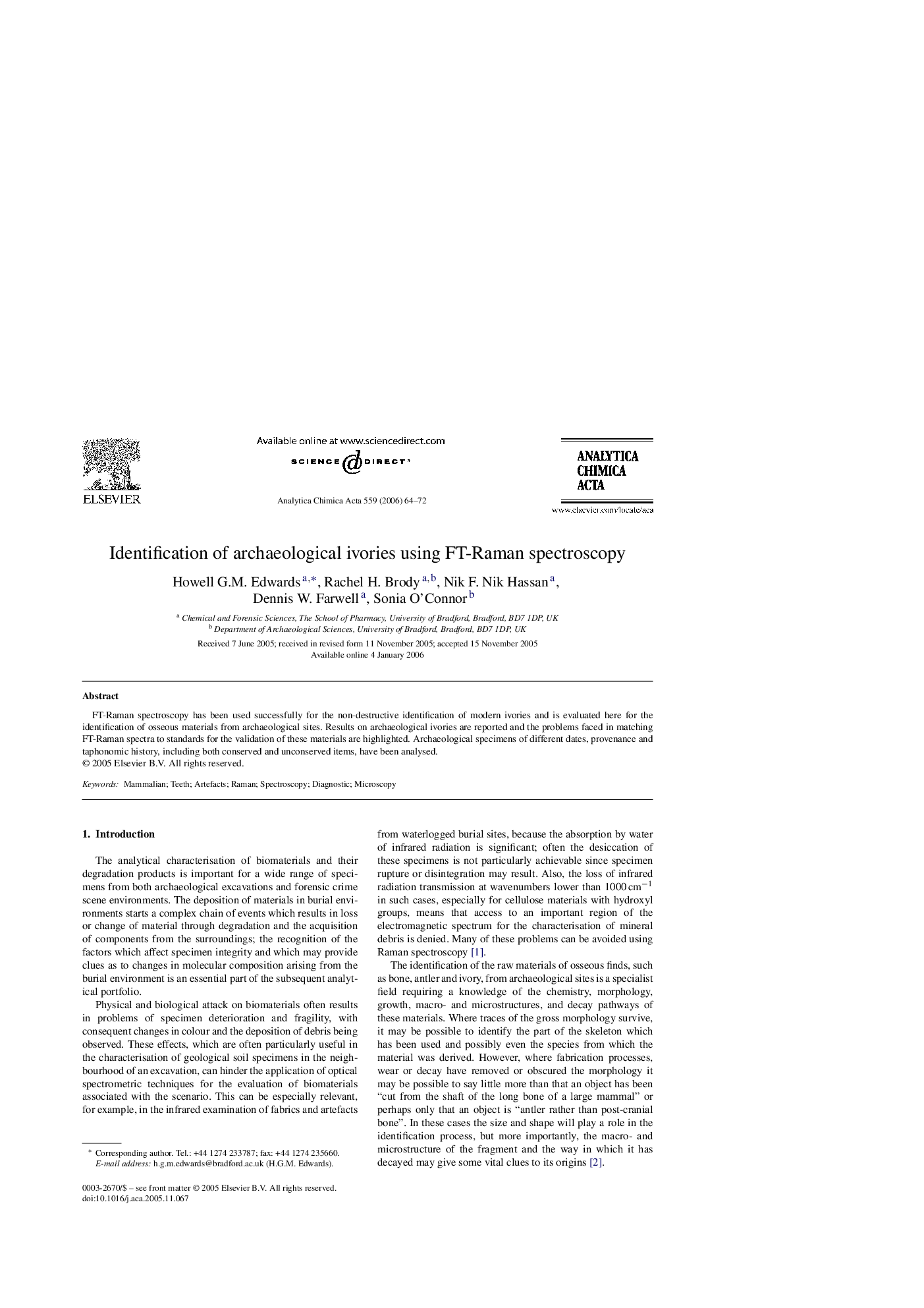 Identification of archaeological ivories using FT-Raman spectroscopy