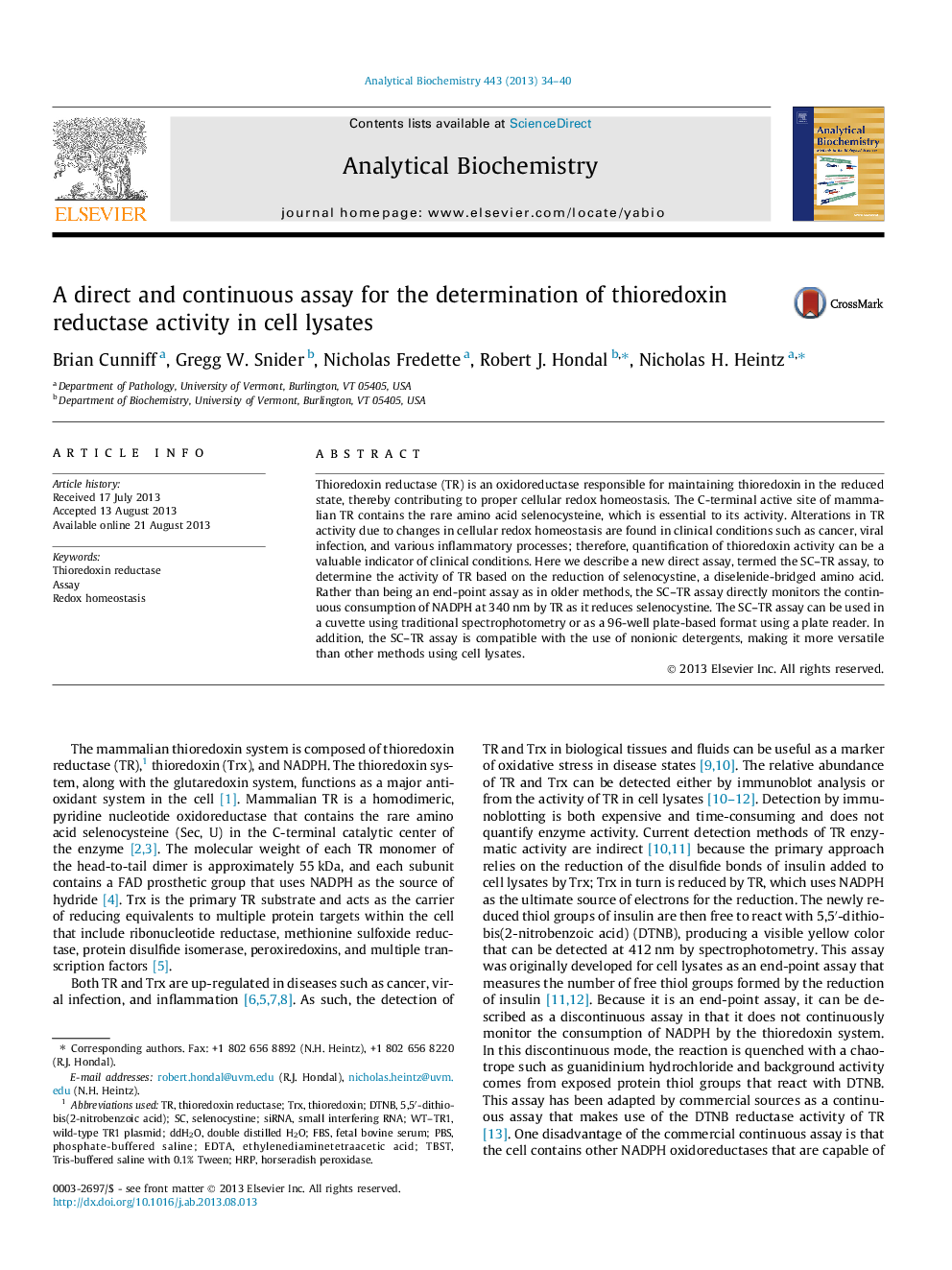 A direct and continuous assay for the determination of thioredoxin reductase activity in cell lysates