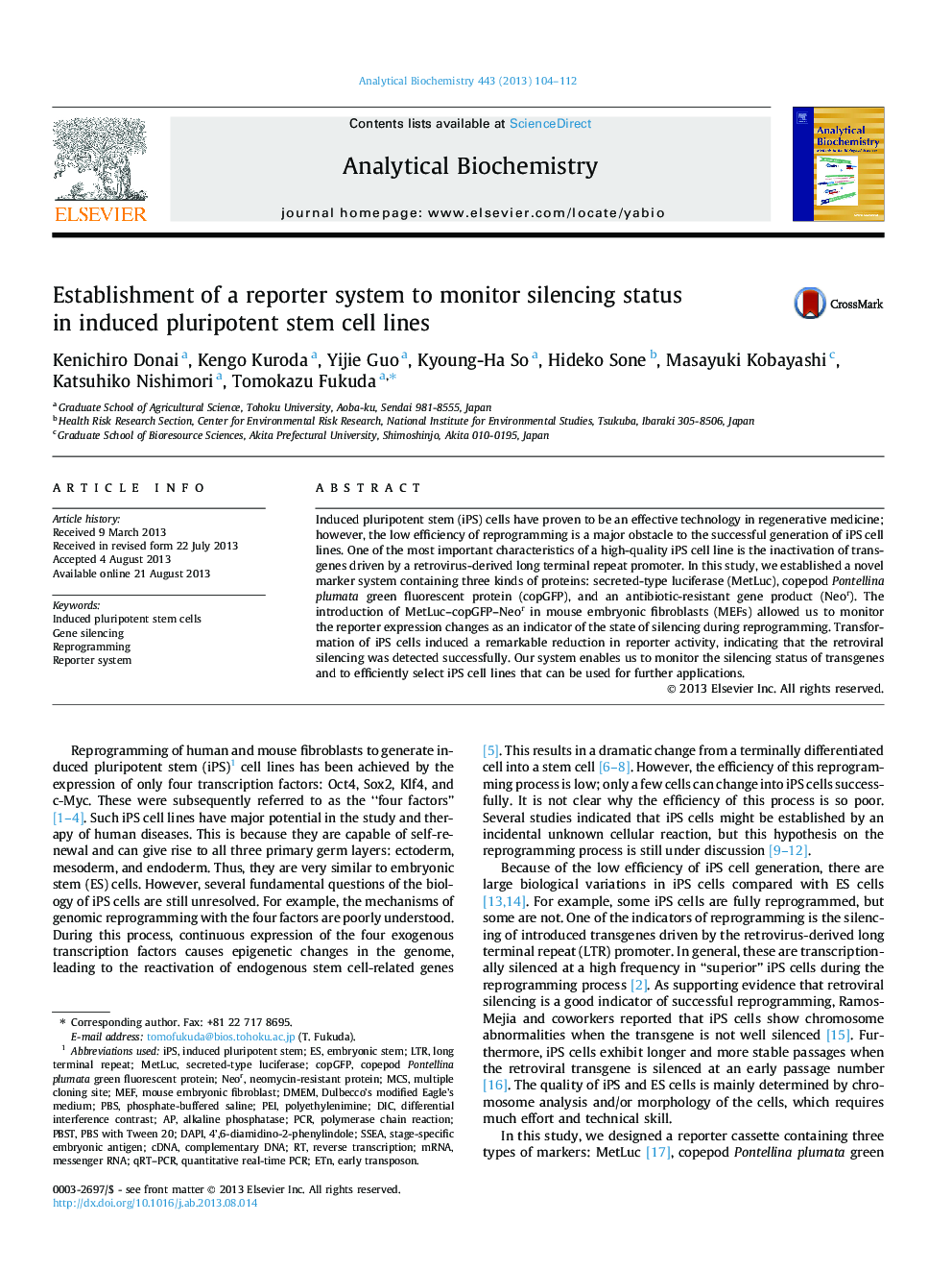 Establishment of a reporter system to monitor silencing status in induced pluripotent stem cell lines