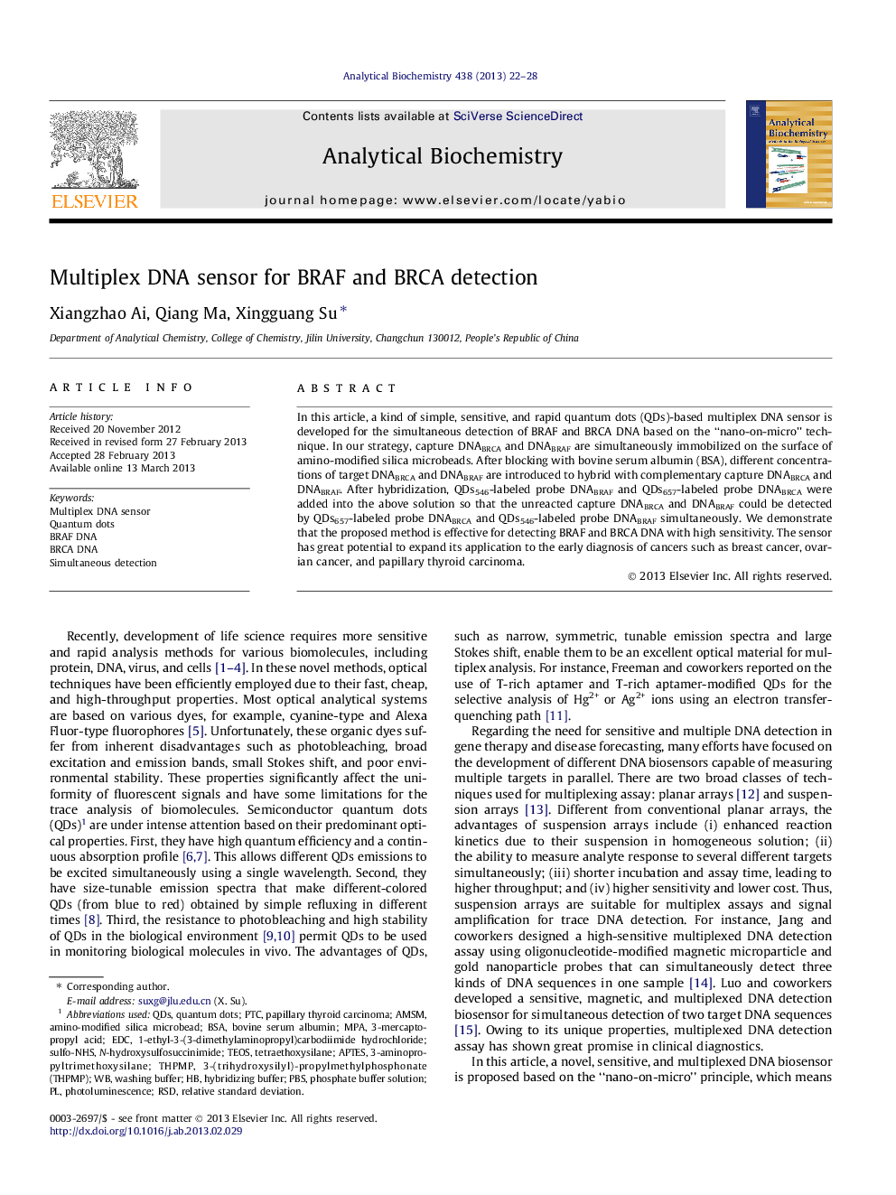 Multiplex DNA sensor for BRAF and BRCA detection