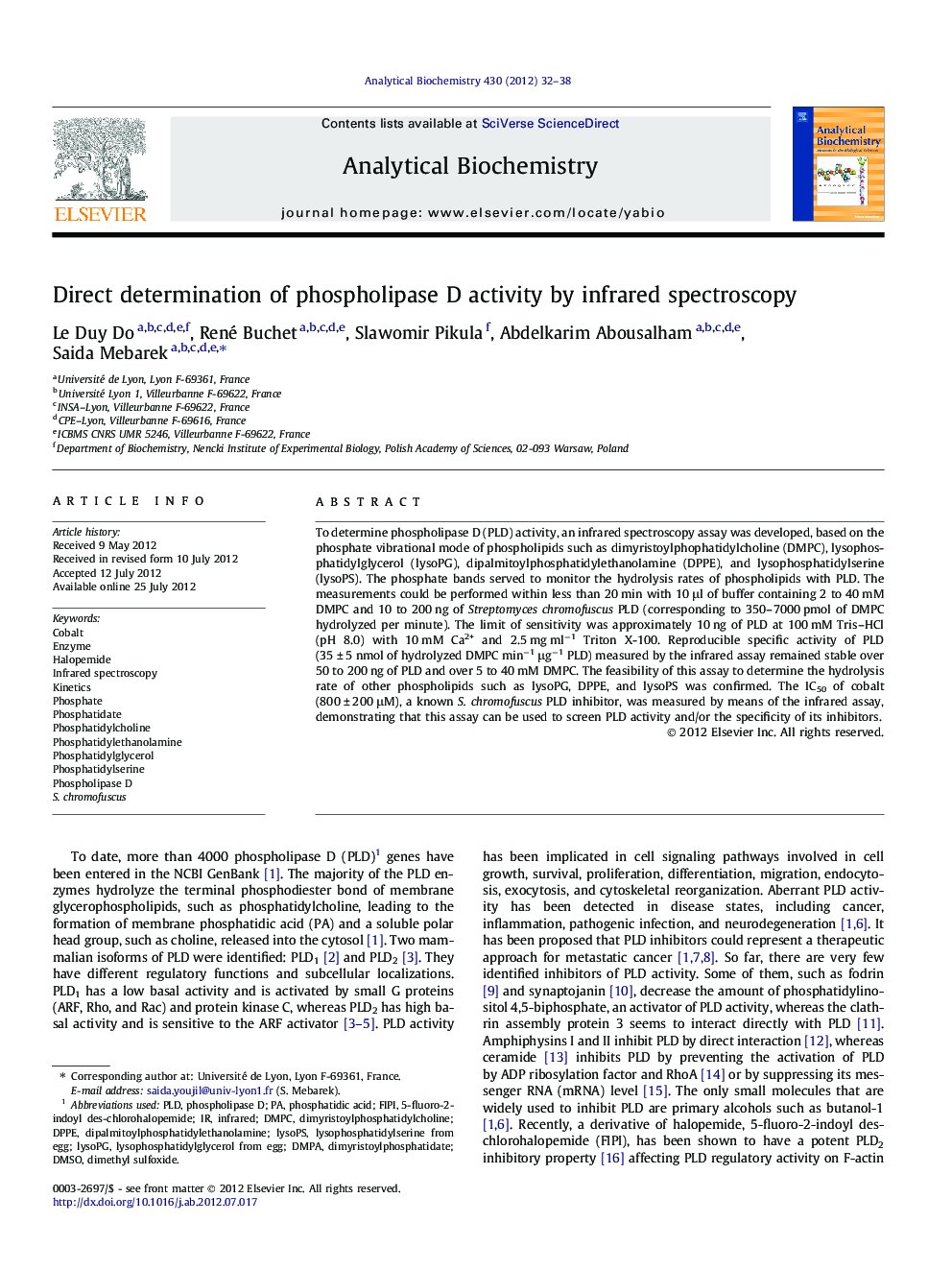 Direct determination of phospholipase D activity by infrared spectroscopy