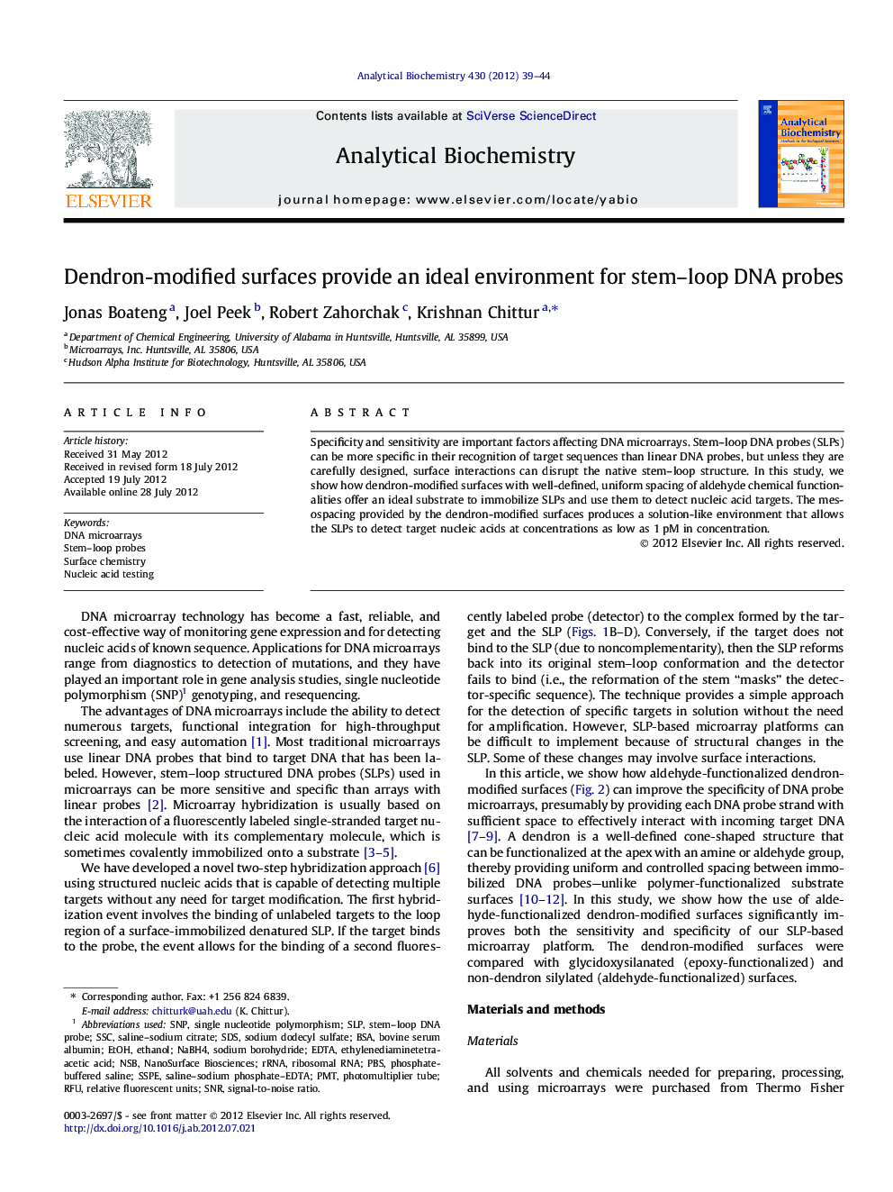 Dendron-modified surfaces provide an ideal environment for stem–loop DNA probes