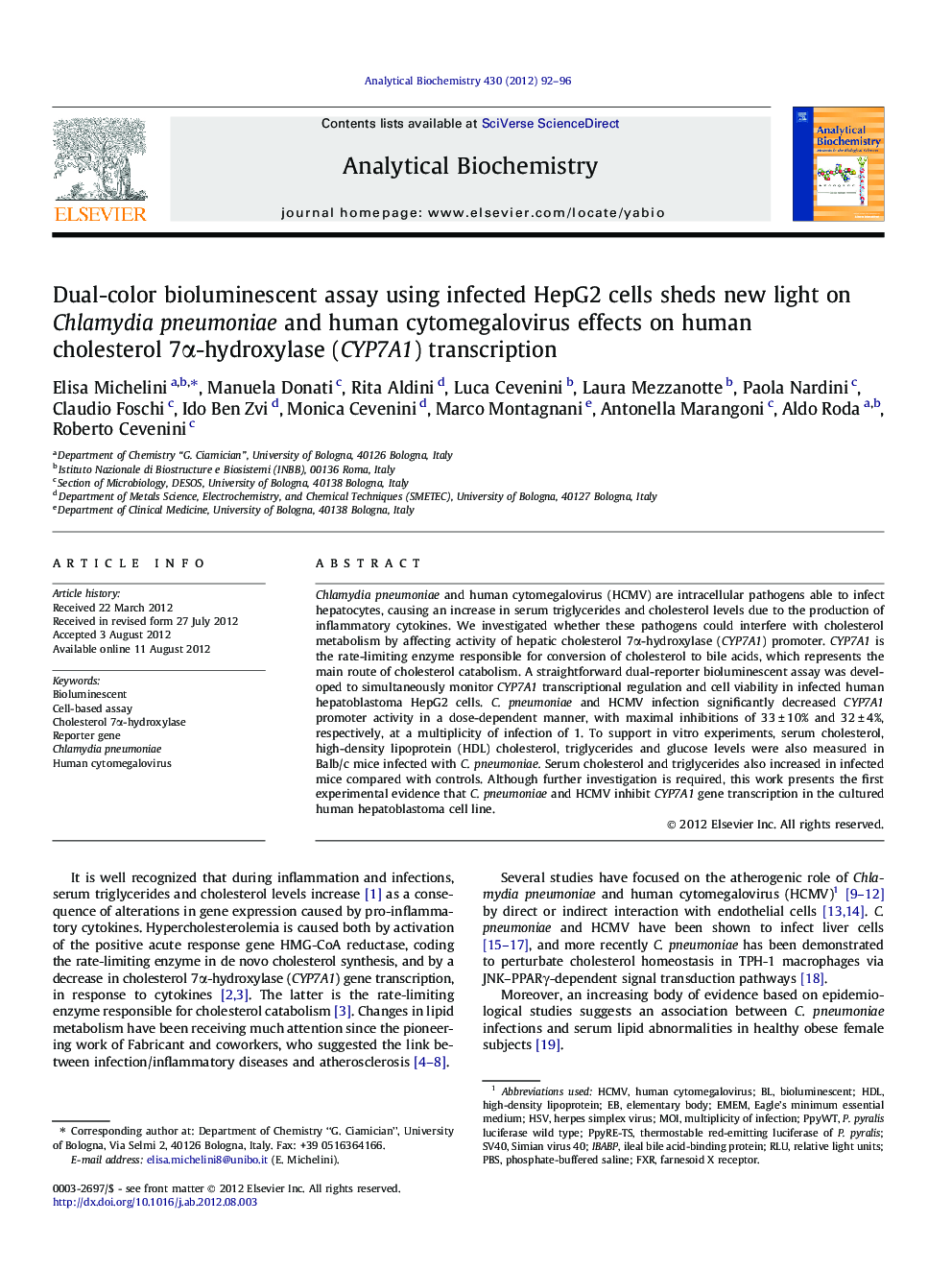 Dual-color bioluminescent assay using infected HepG2 cells sheds new light on Chlamydia pneumoniae and human cytomegalovirus effects on human cholesterol 7α-hydroxylase (CYP7A1) transcription