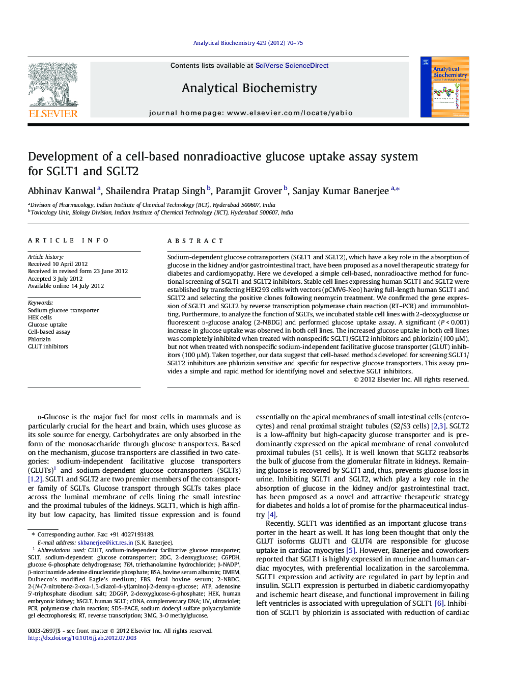 Development of a cell-based nonradioactive glucose uptake assay system for SGLT1 and SGLT2