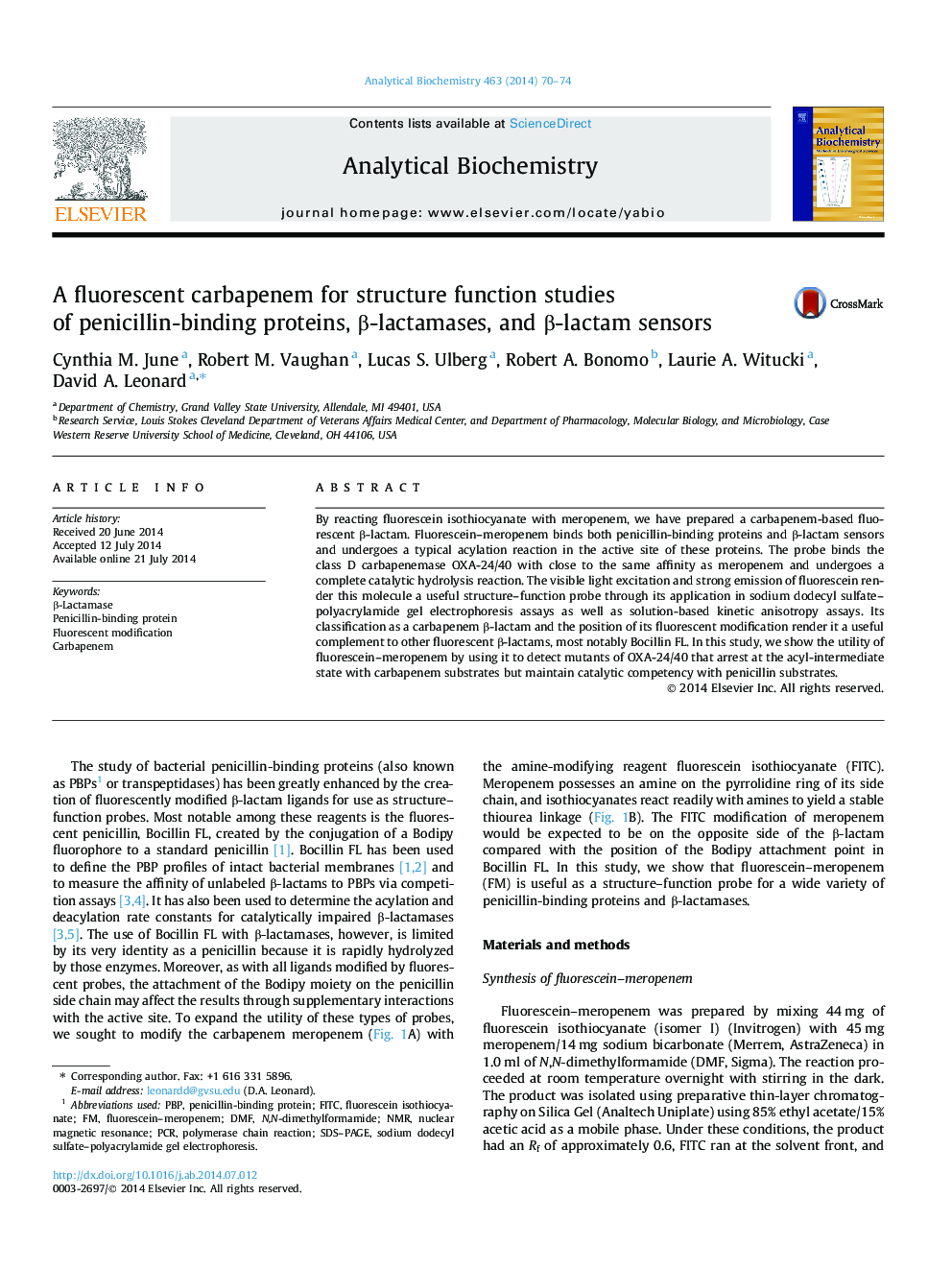 A fluorescent carbapenem for structure function studies of penicillin-binding proteins, β-lactamases, and β-lactam sensors