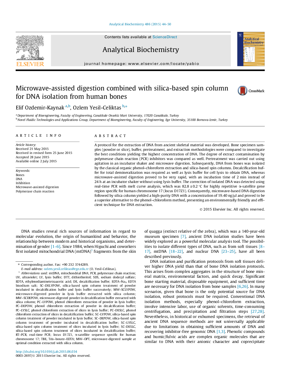 Microwave-assisted digestion combined with silica-based spin column for DNA isolation from human bones