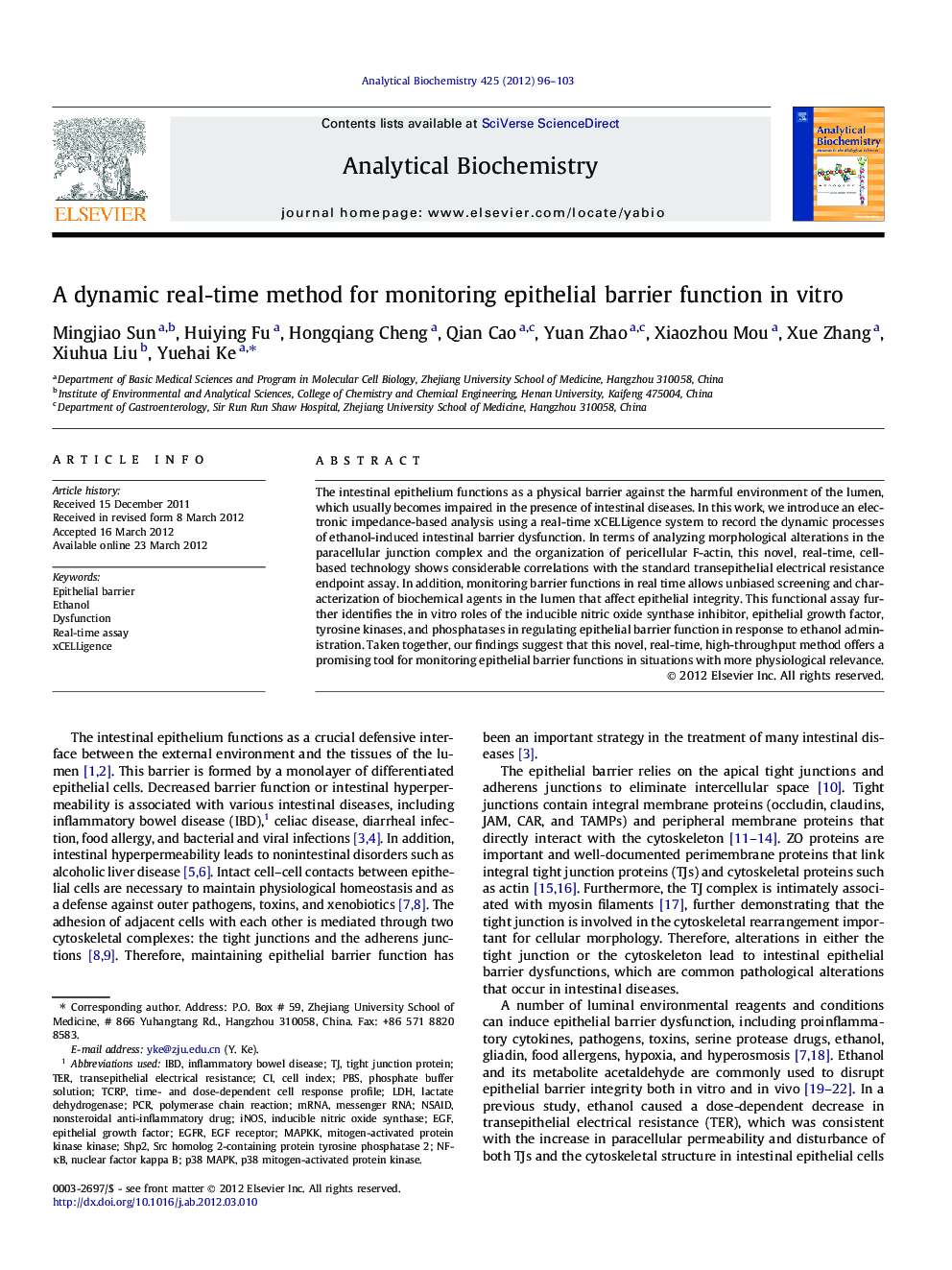 A dynamic real-time method for monitoring epithelial barrier function in vitro