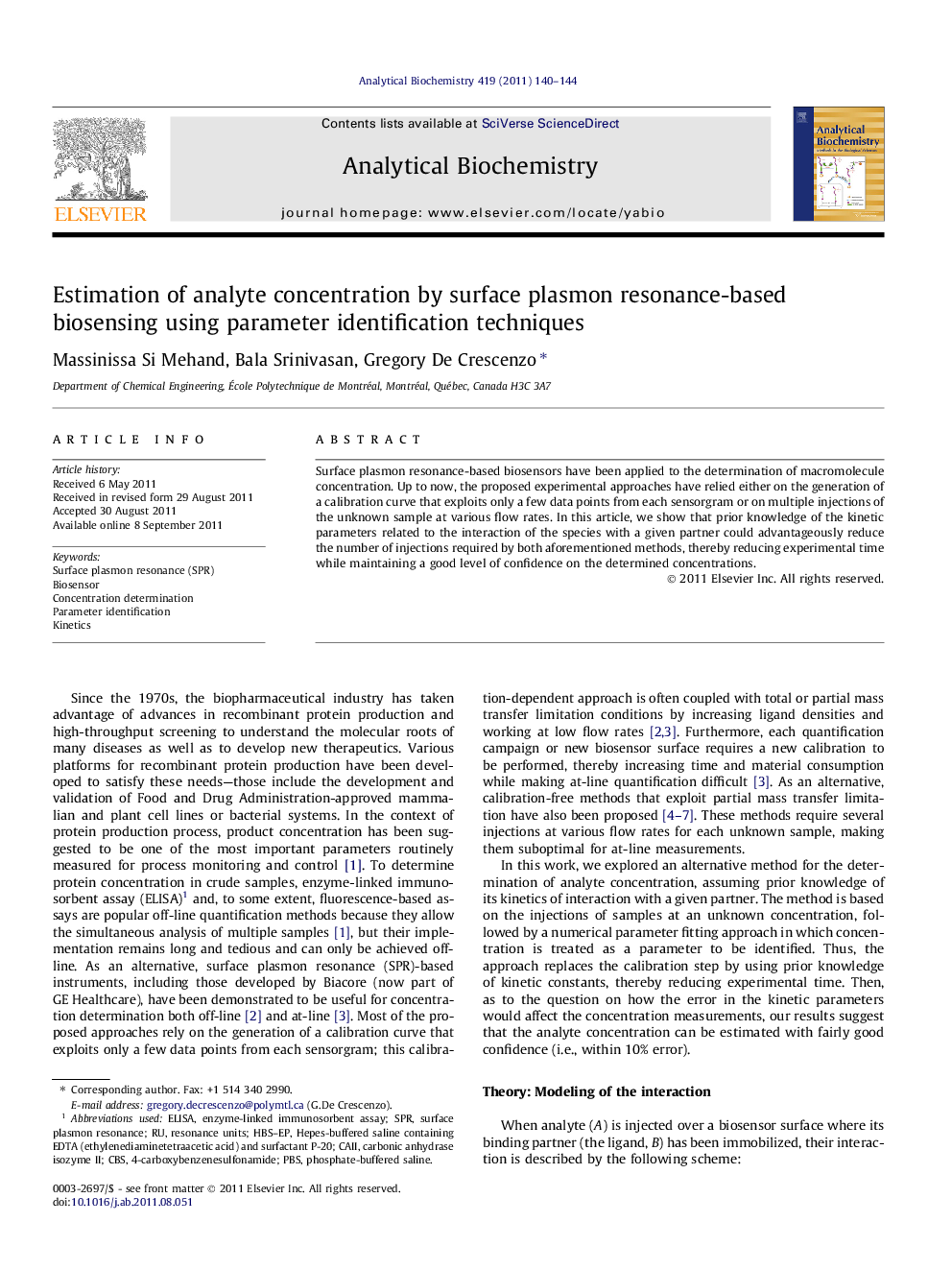 Estimation of analyte concentration by surface plasmon resonance-based biosensing using parameter identification techniques