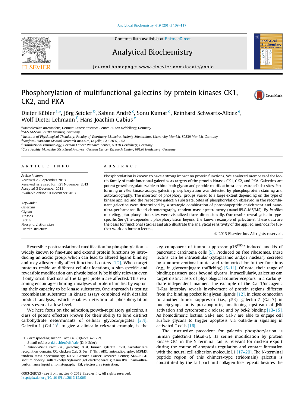 Phosphorylation of multifunctional galectins by protein kinases CK1, CK2, and PKA