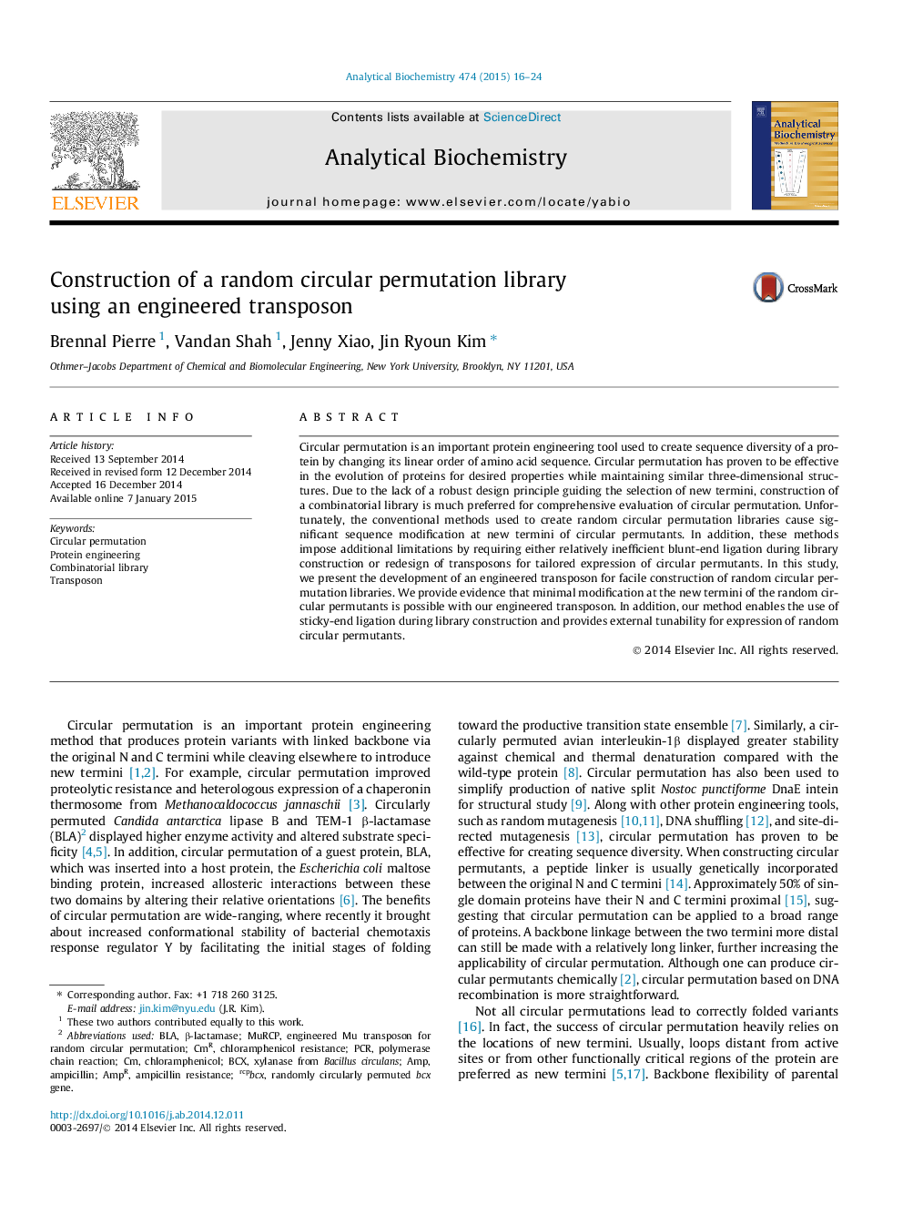 Construction of a random circular permutation library using an engineered transposon