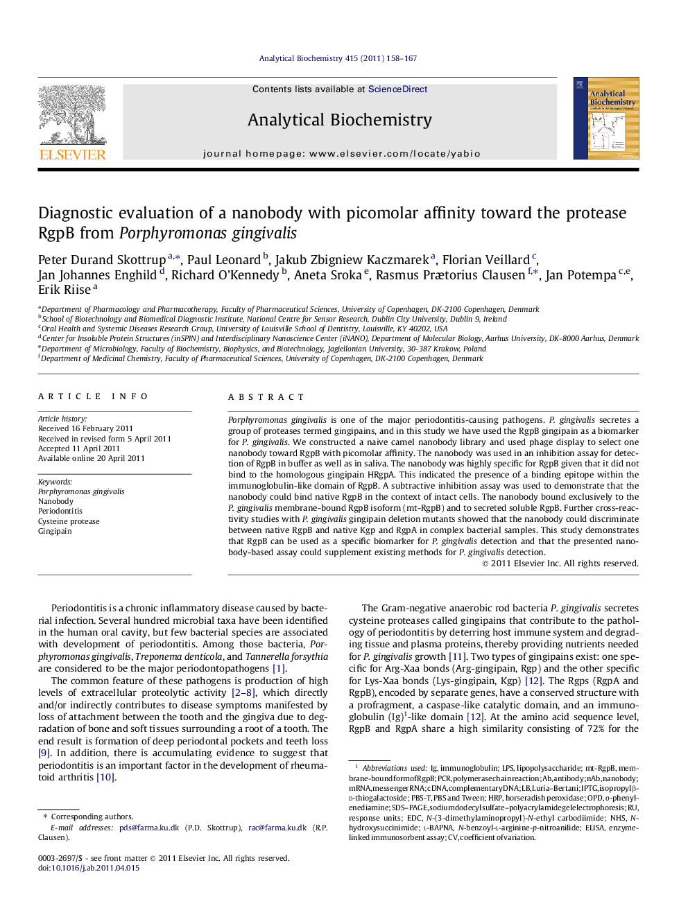 Diagnostic evaluation of a nanobody with picomolar affinity toward the protease RgpB from Porphyromonas gingivalis