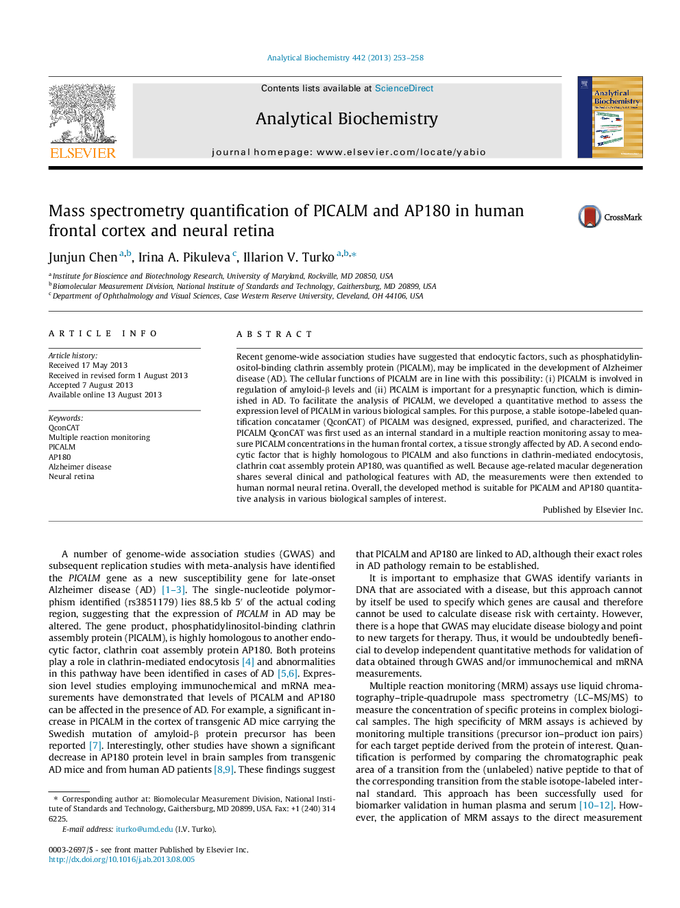 Mass spectrometry quantification of PICALM and AP180 in human frontal cortex and neural retina