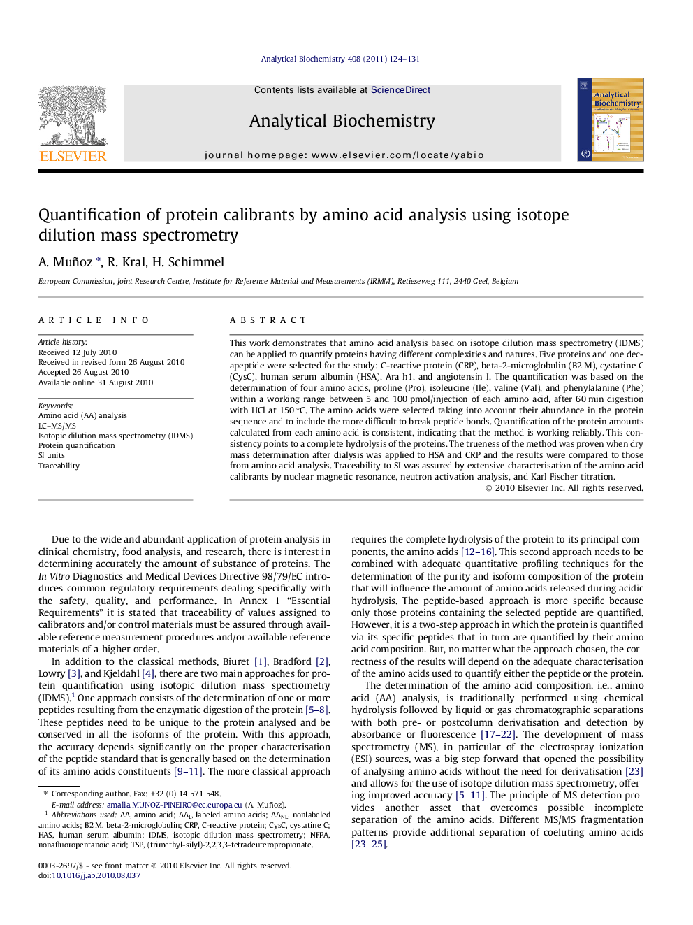 Quantification of protein calibrants by amino acid analysis using isotope dilution mass spectrometry