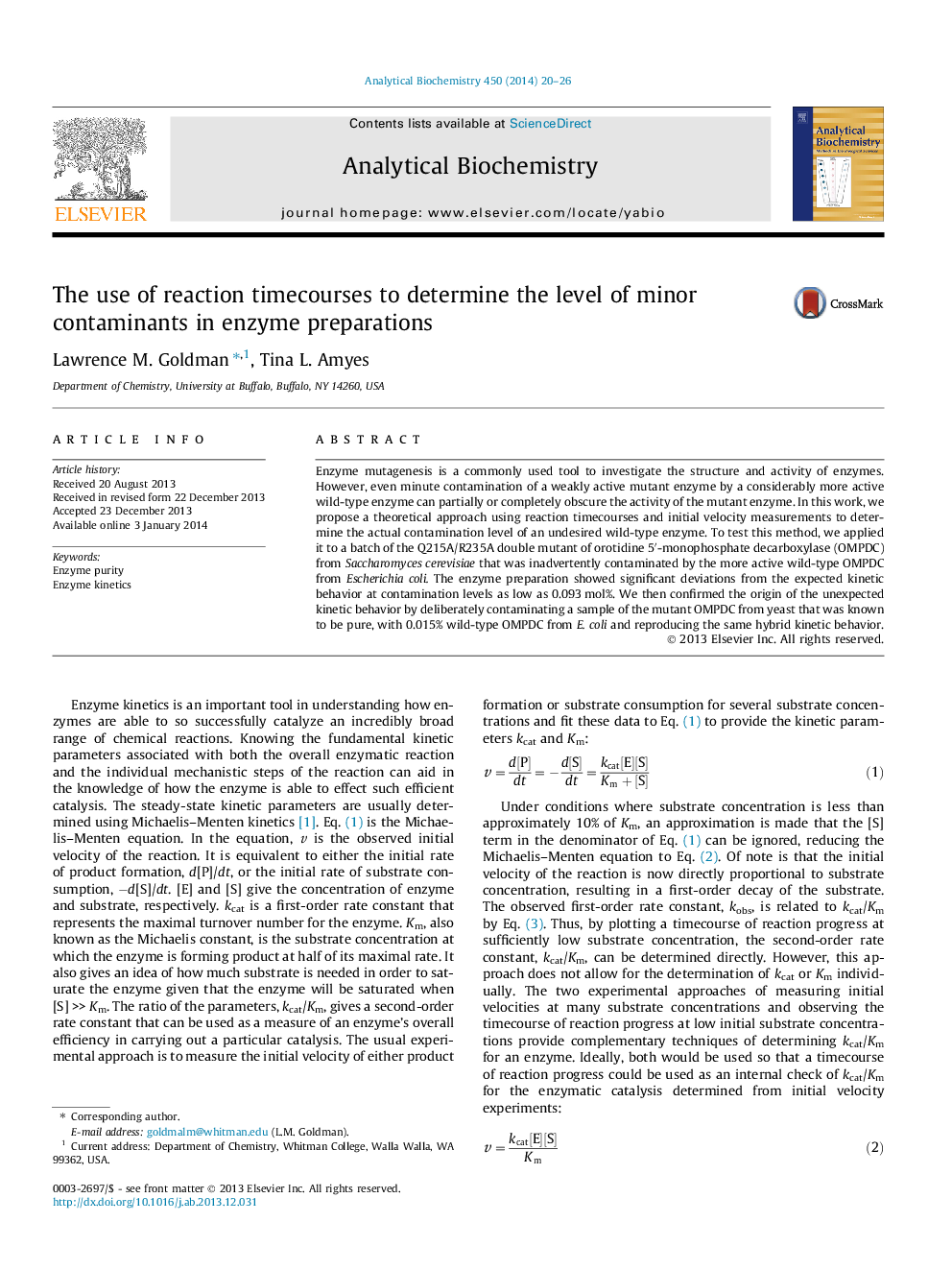 The use of reaction timecourses to determine the level of minor contaminants in enzyme preparations 