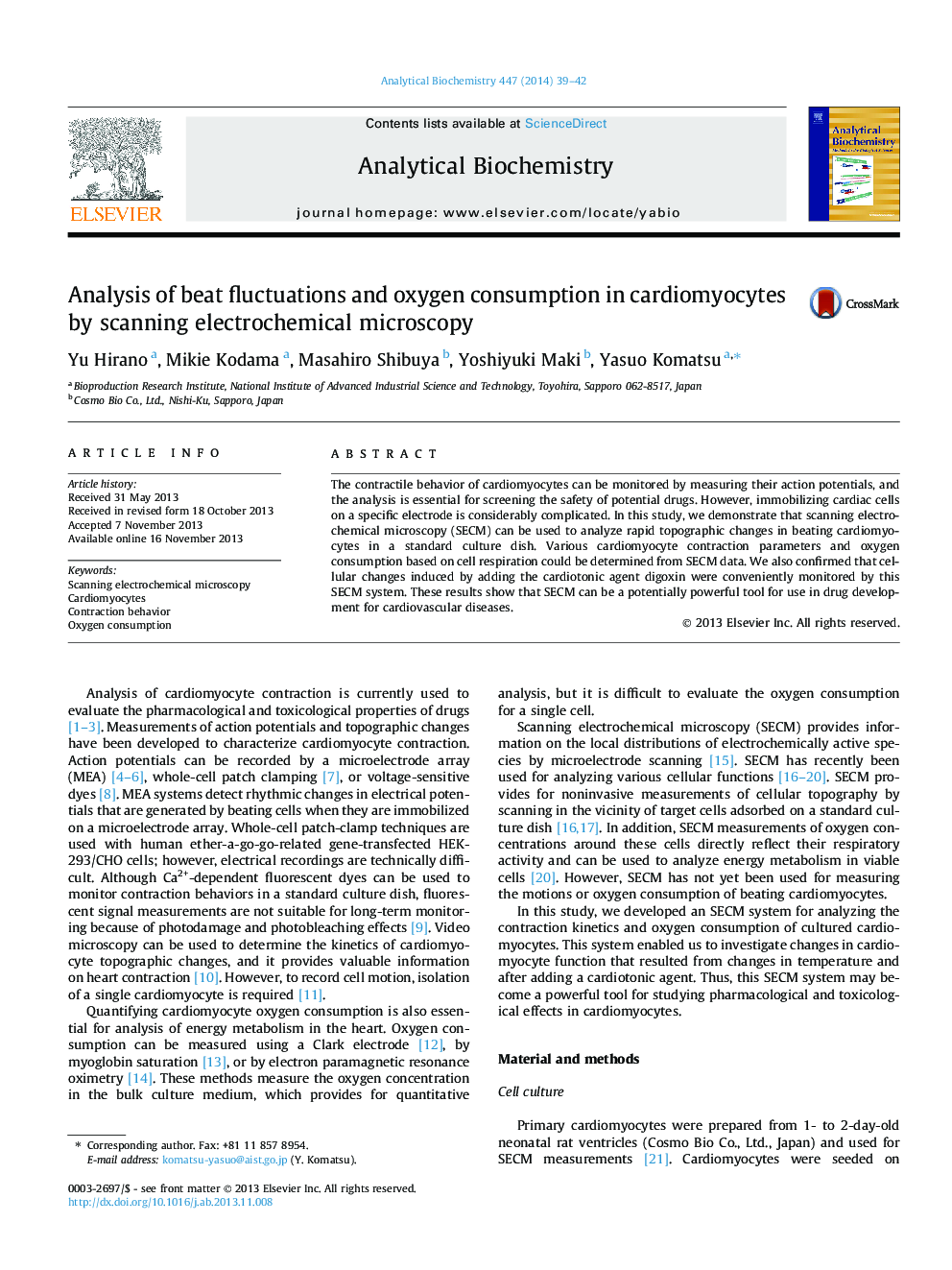 Analysis of beat fluctuations and oxygen consumption in cardiomyocytes by scanning electrochemical microscopy