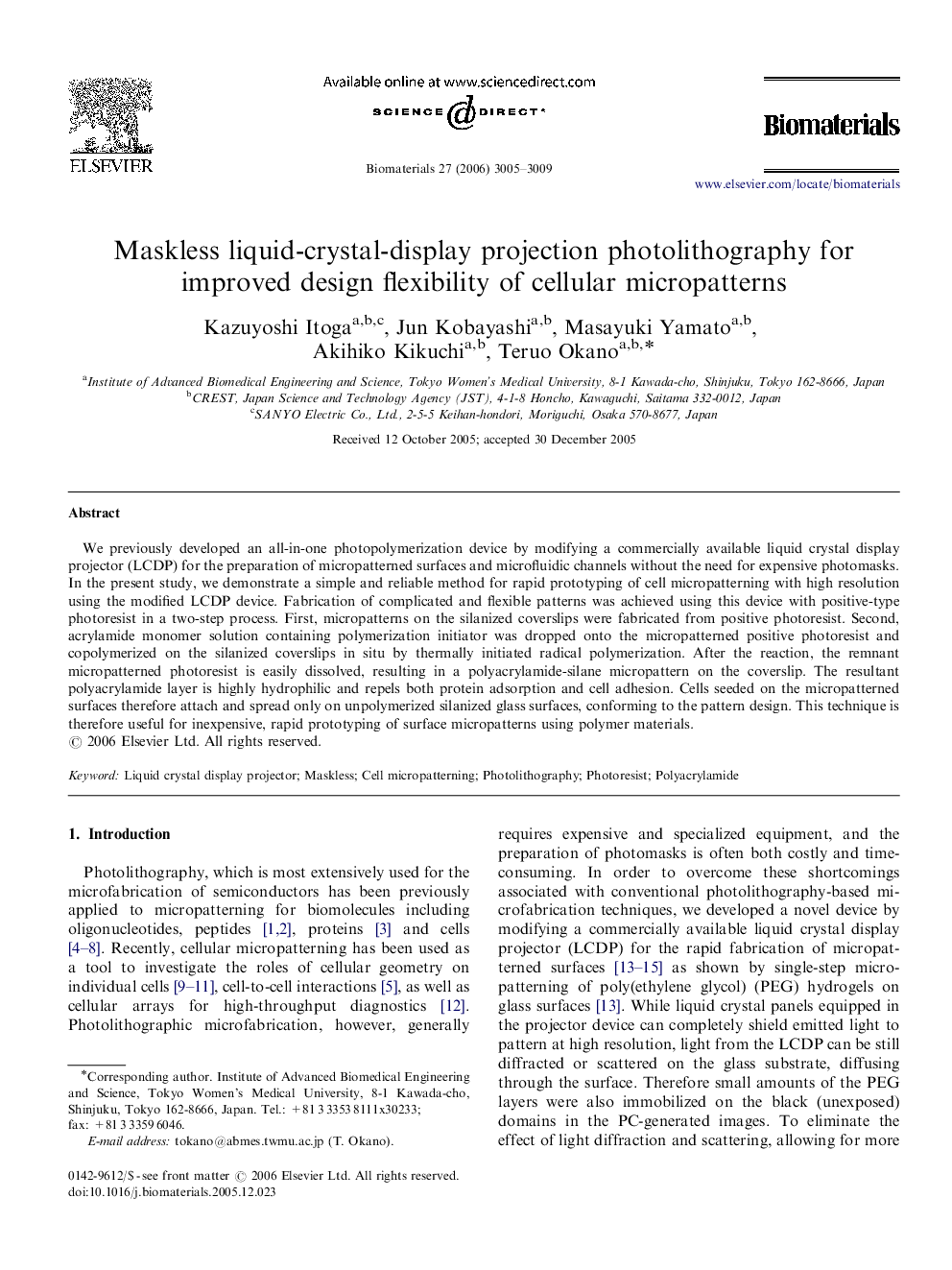 Maskless liquid-crystal-display projection photolithography for improved design flexibility of cellular micropatterns