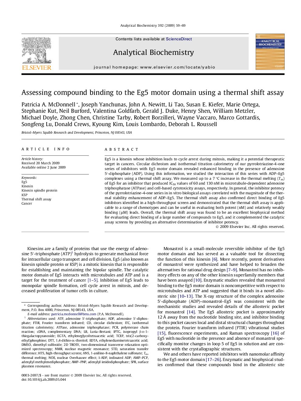 Assessing compound binding to the Eg5 motor domain using a thermal shift assay