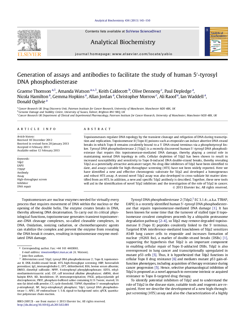 Generation of assays and antibodies to facilitate the study of human 5′-tyrosyl DNA phosphodiesterase