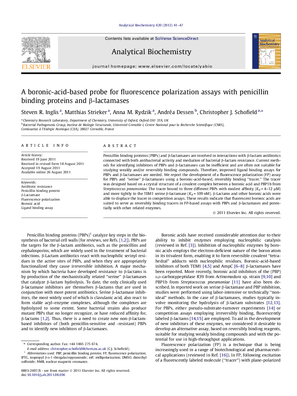 A boronic-acid-based probe for fluorescence polarization assays with penicillin binding proteins and β-lactamases