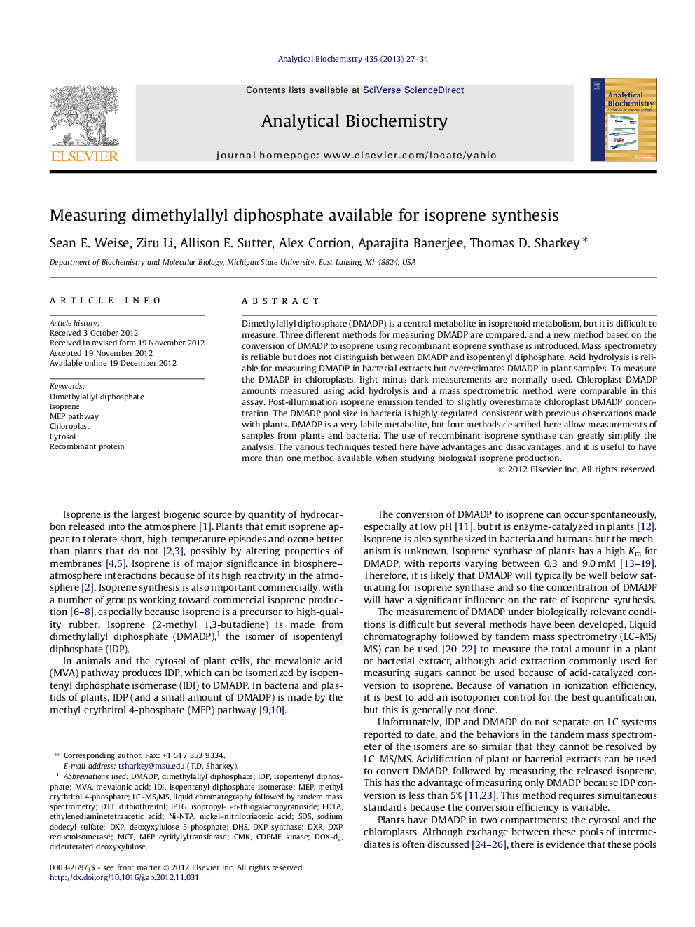 Measuring dimethylallyl diphosphate available for isoprene synthesis