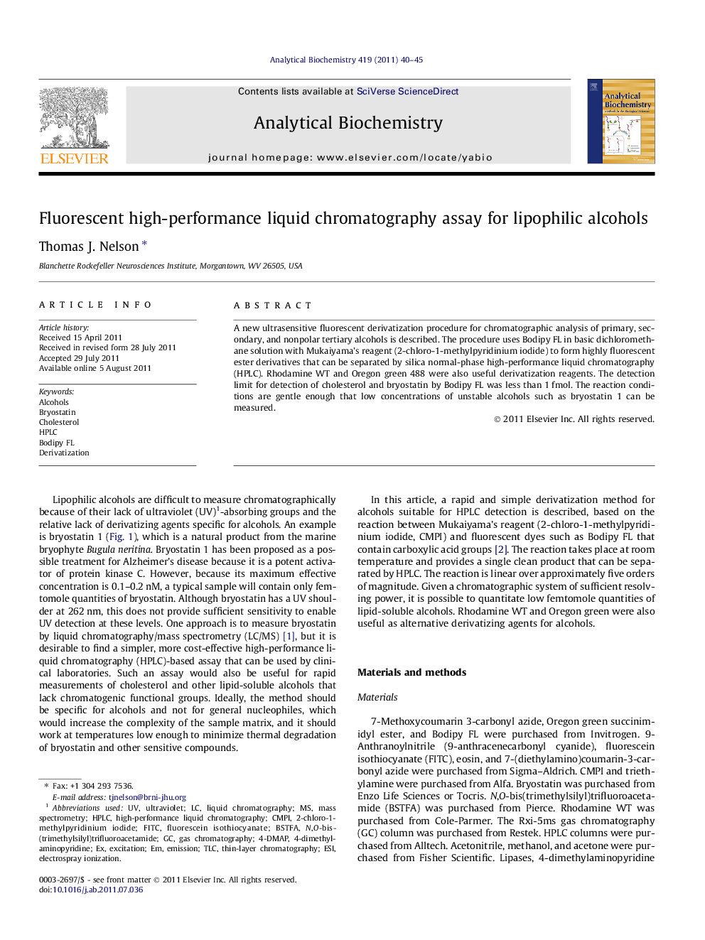 Fluorescent high-performance liquid chromatography assay for lipophilic alcohols