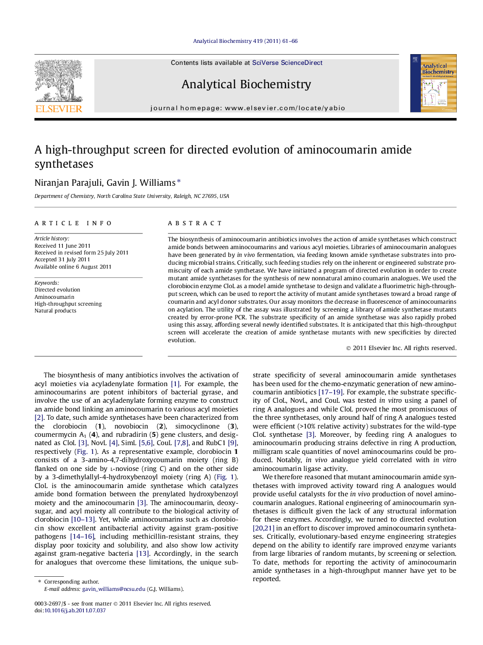 A high-throughput screen for directed evolution of aminocoumarin amide synthetases