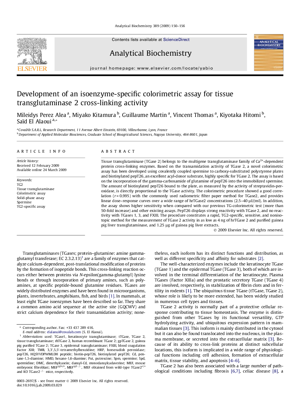 Development of an isoenzyme-specific colorimetric assay for tissue transglutaminase 2 cross-linking activity