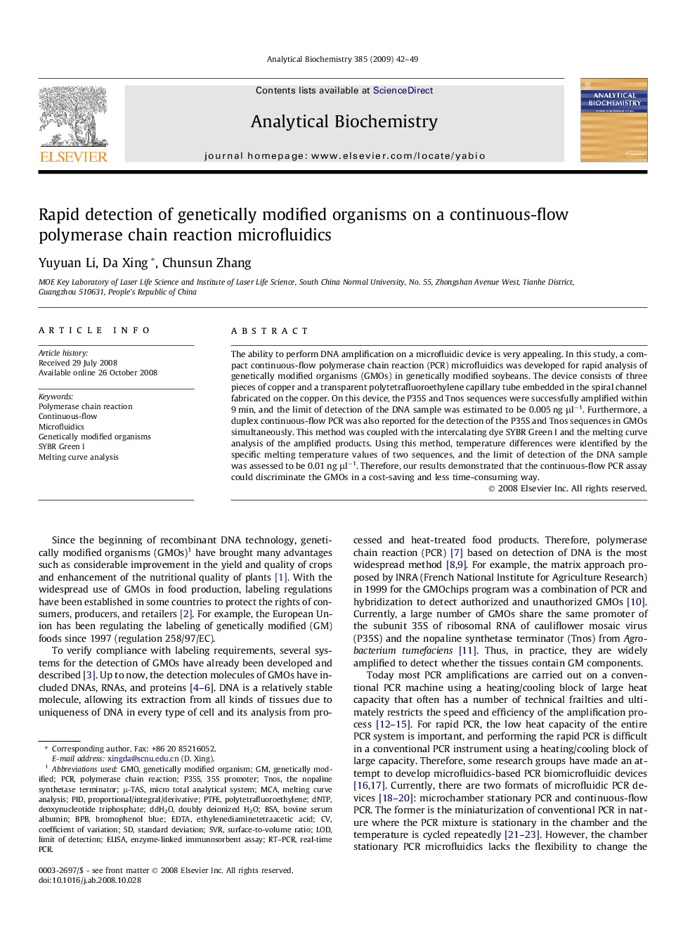 Rapid detection of genetically modified organisms on a continuous-flow polymerase chain reaction microfluidics