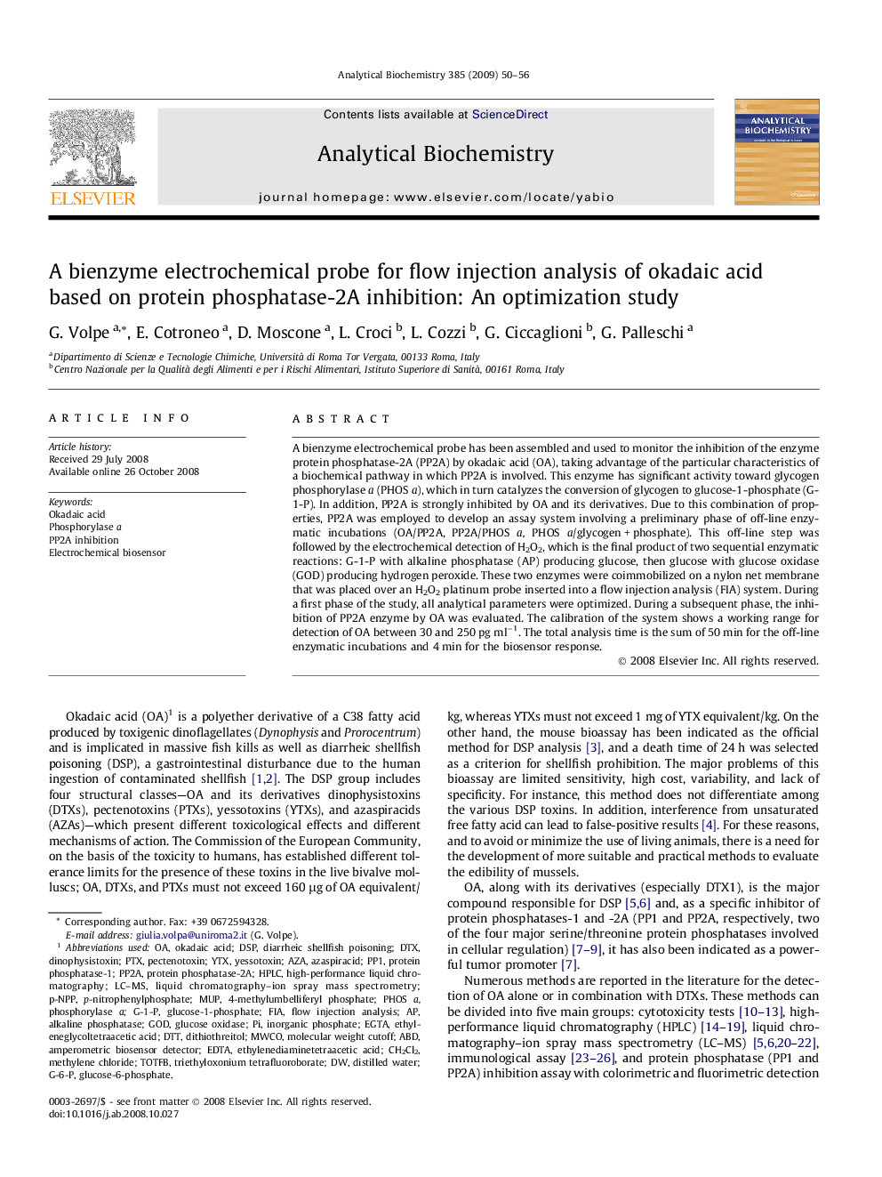 A bienzyme electrochemical probe for flow injection analysis of okadaic acid based on protein phosphatase-2A inhibition: An optimization study