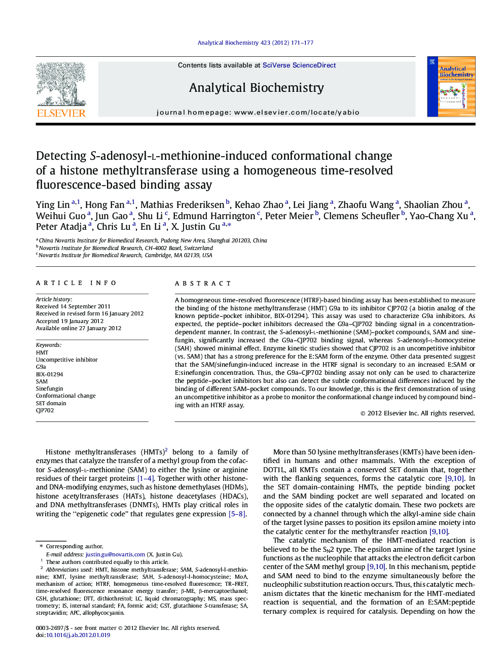 Detecting S-adenosyl-l-methionine-induced conformational change of a histone methyltransferase using a homogeneous time-resolved fluorescence-based binding assay