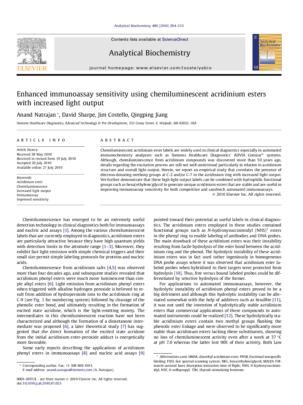 Enhanced immunoassay sensitivity using chemiluminescent acridinium esters with increased light output