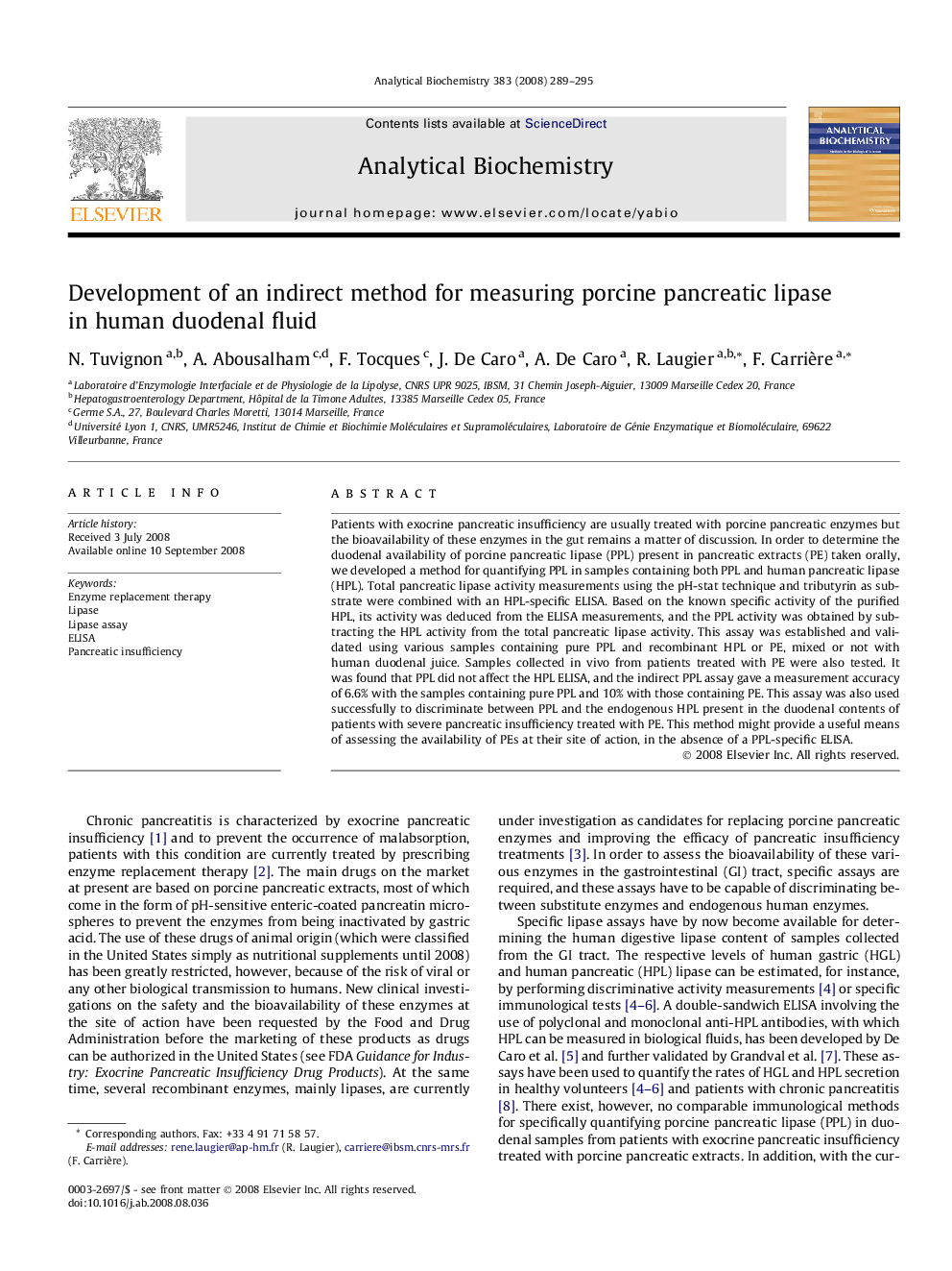 Development of an indirect method for measuring porcine pancreatic lipase in human duodenal fluid