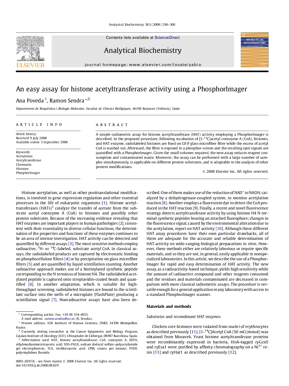 An easy assay for histone acetyltransferase activity using a PhosphorImager