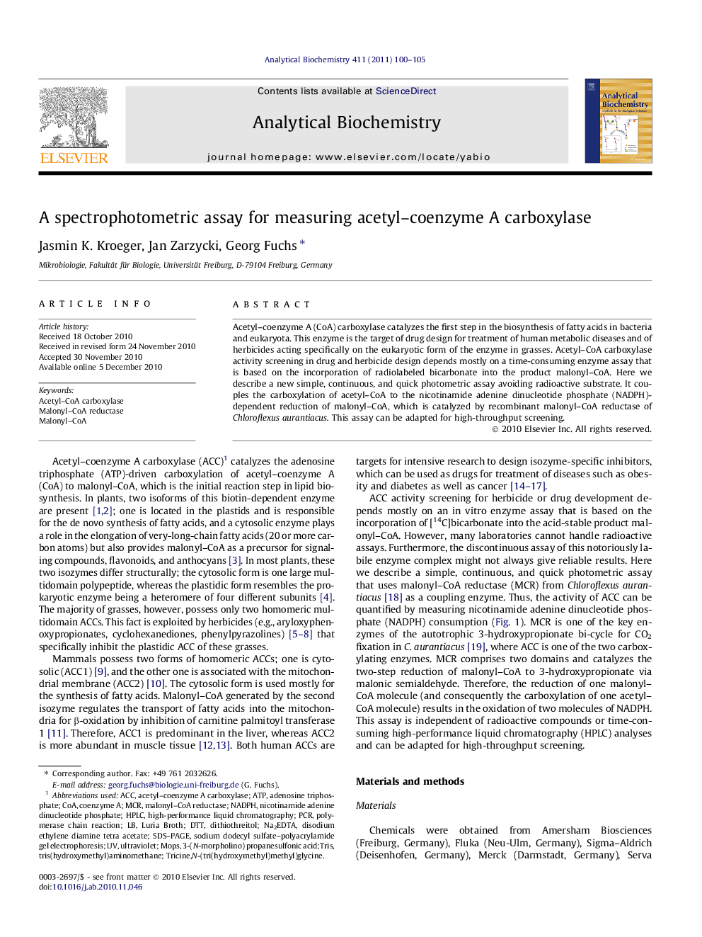 A spectrophotometric assay for measuring acetyl–coenzyme A carboxylase