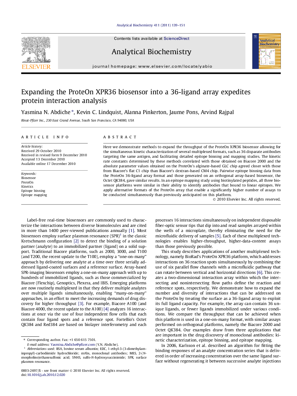 Expanding the ProteOn XPR36 biosensor into a 36-ligand array expedites protein interaction analysis